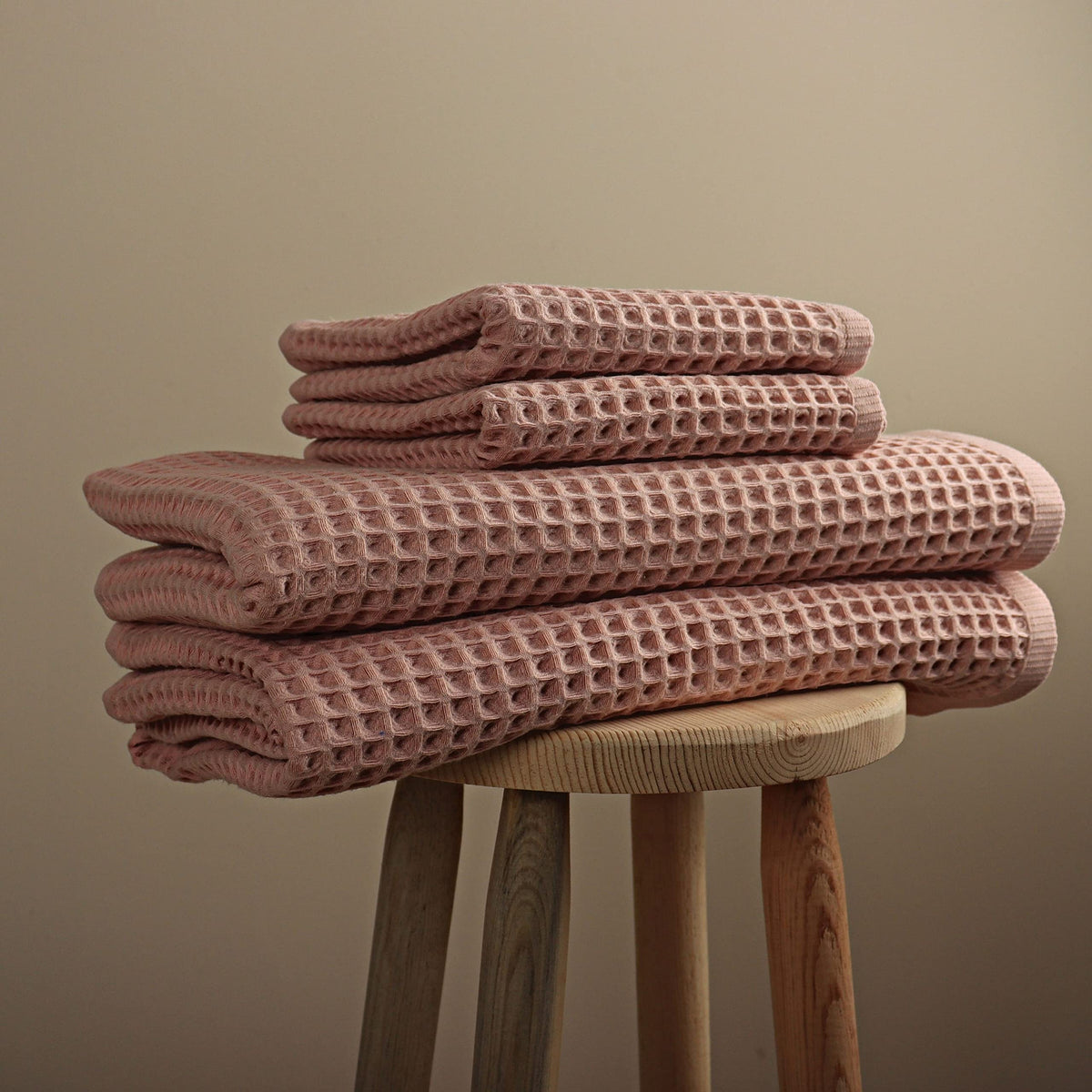 Pskl - 4 Pieces Waffle Towel Sets For Bathroom, Premium Organic Turkish Cotton 2 Hand Towels 2 Bath Towels Set (Pink)