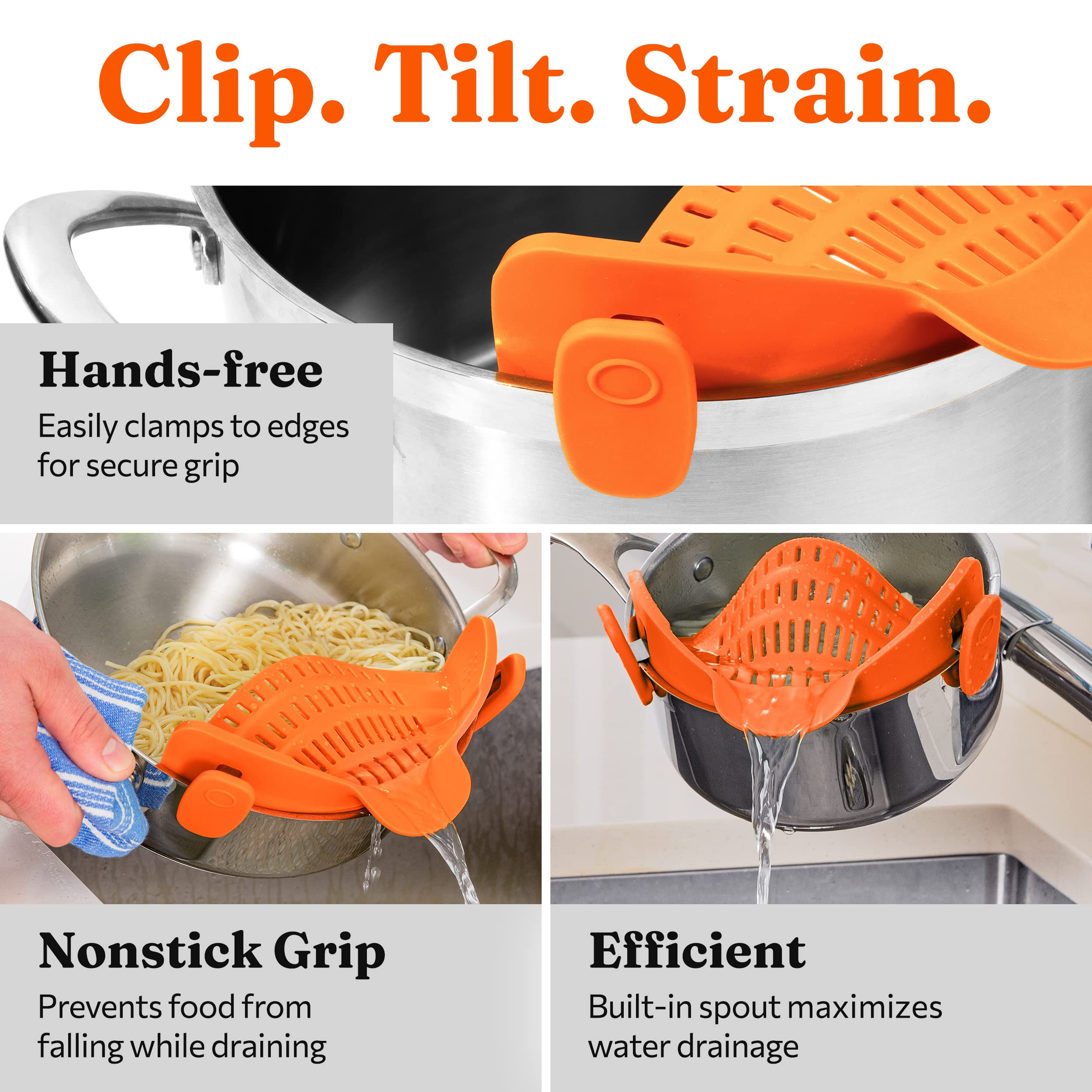 Kitchen Gizmo Snap N Strain Pot Strainer And Pasta Strainer - Adjustable Silicone Clip On Strainer For Pots, Pans, And Bowls - K