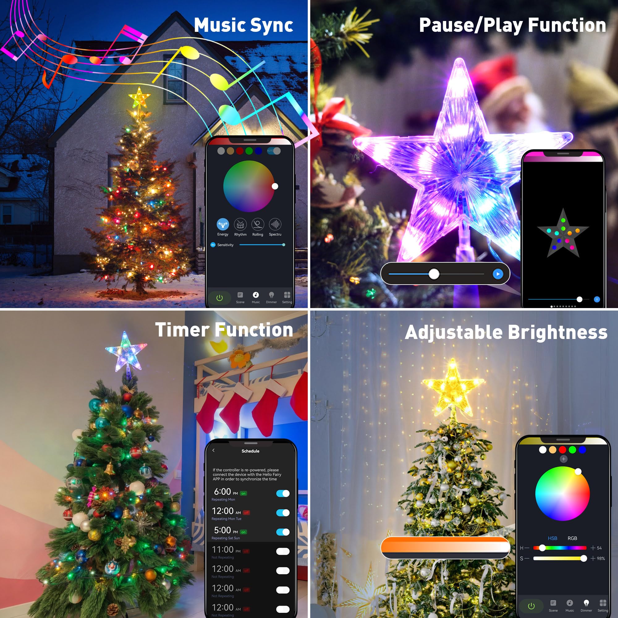 7.6 Christmas Tree Topper Star, RGB LED Lighted Star Tree Top w/Remote Control&APP, Scene Mode, DIY, Dimmable, Timer, Multicolou