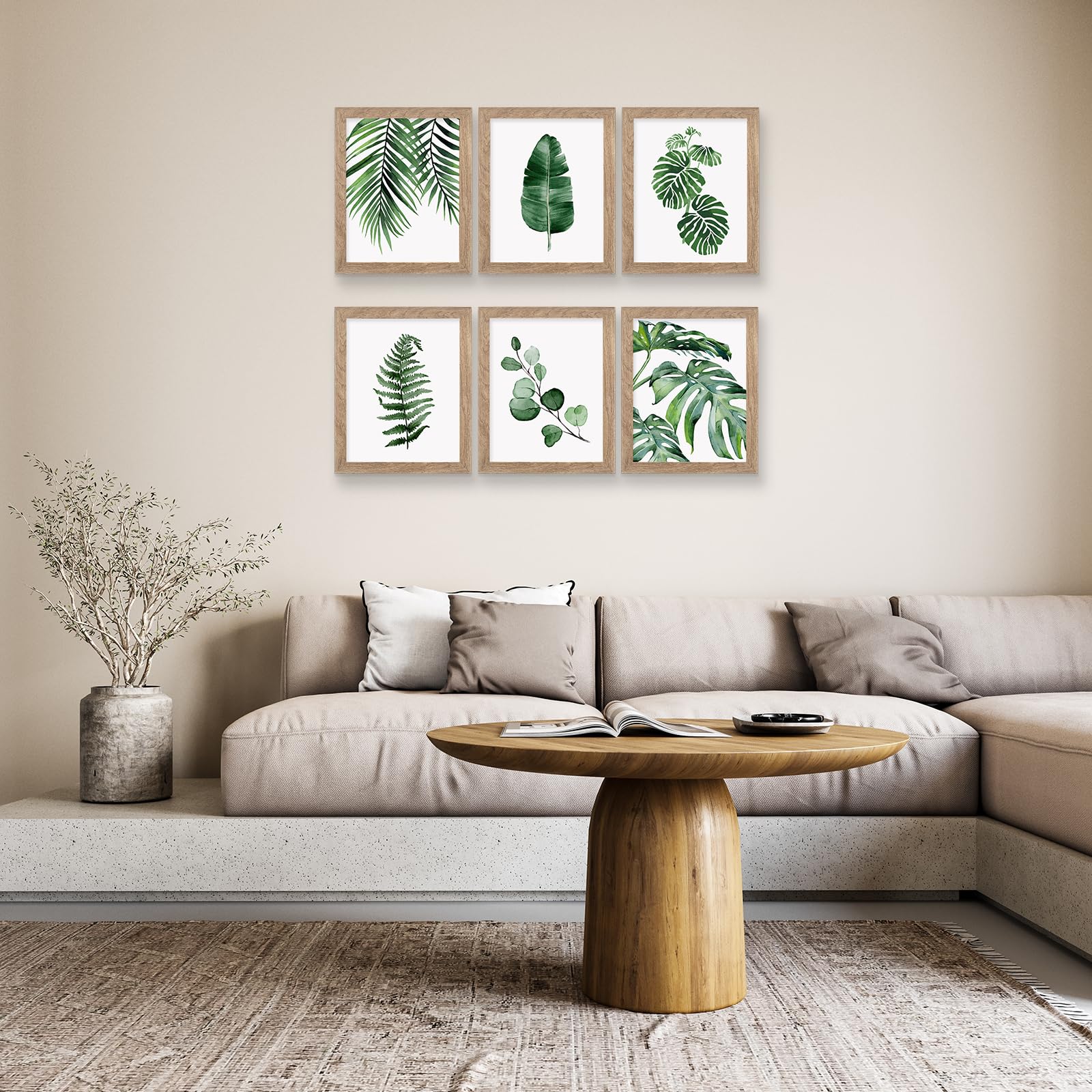 Framed Botanical Wall Art Prints Set Of 6 Tropical Leaves Canvas Decor With Frame Plant Leaf Boho Wall Decor Green Boho Pictures