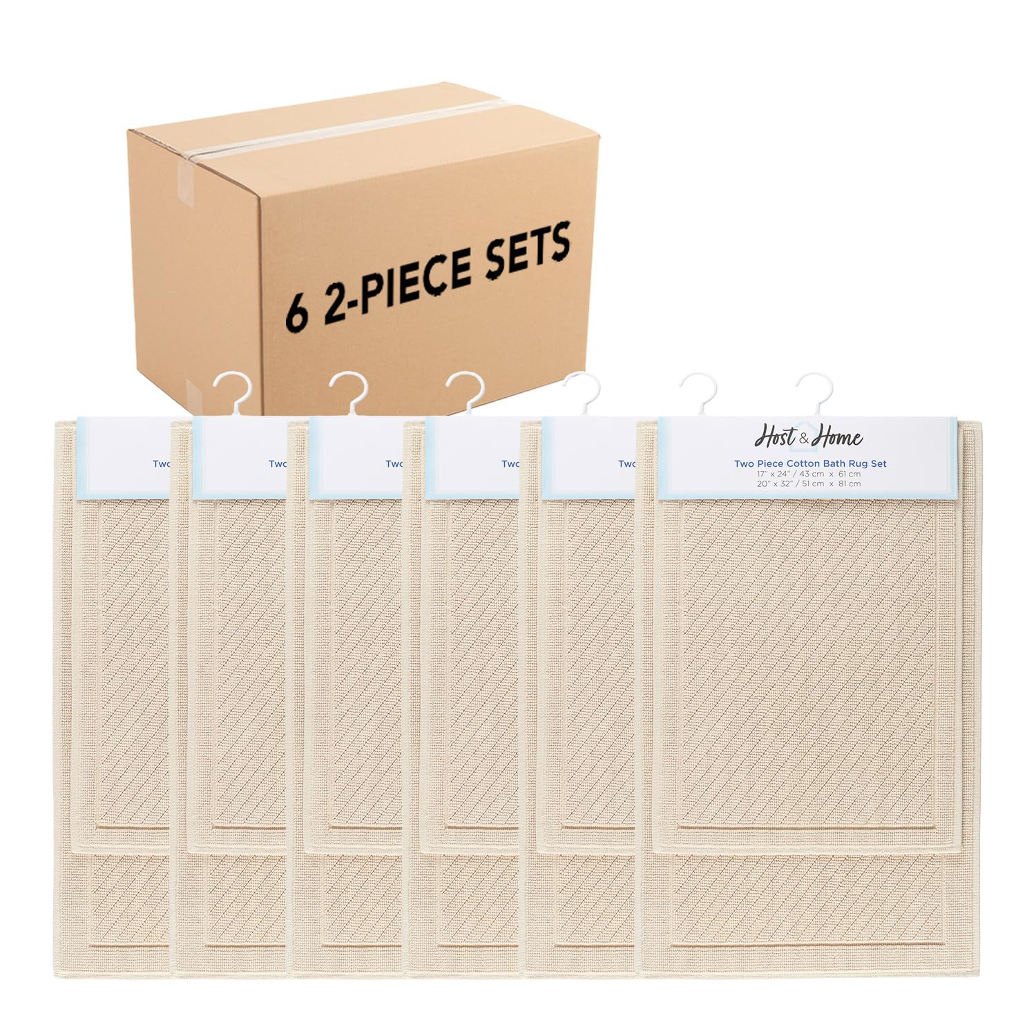 Arkwright 2 Piece 100% Cotton Bathroom Rug Set - Case Of 6 - High Absorbent Stylish Textured Woven Design Bath Mat, Slip Resista