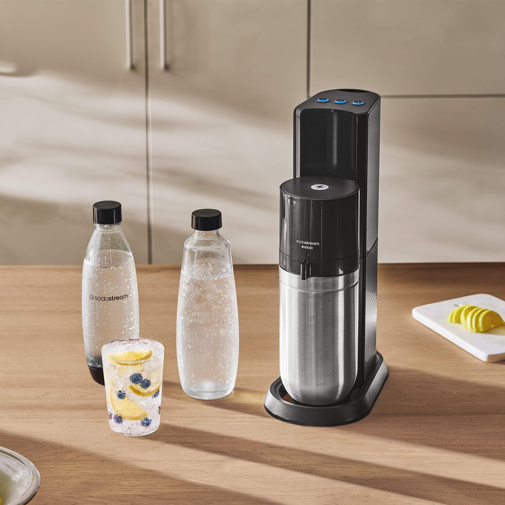 SodaStream Aqua Fizz Sparkling Water Maker Starter Kit - Glass Carbonator, Black, Includes 2 Glass Carafes & CO2 Cylinder, Model 1016512015