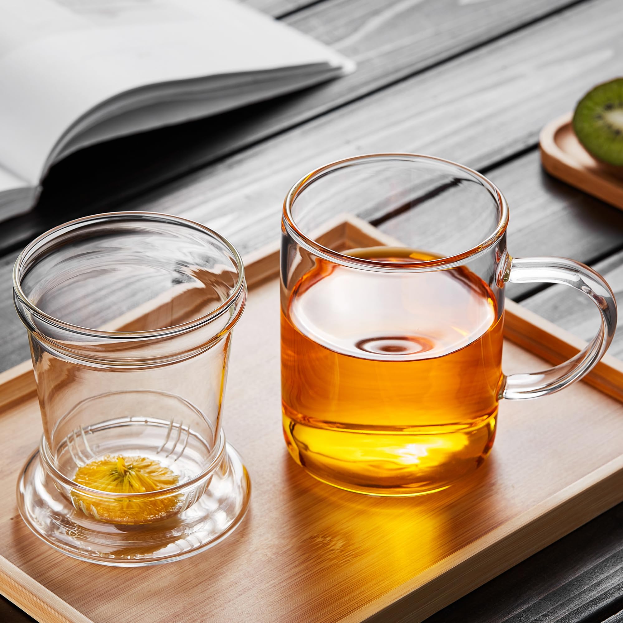 Unbreakable Glass Tea Cup With Infuser And Lid 17 Fl Oz, Heat Resistant Borosilicate Glass, Tea Infuser Mug For Blooming And Loo