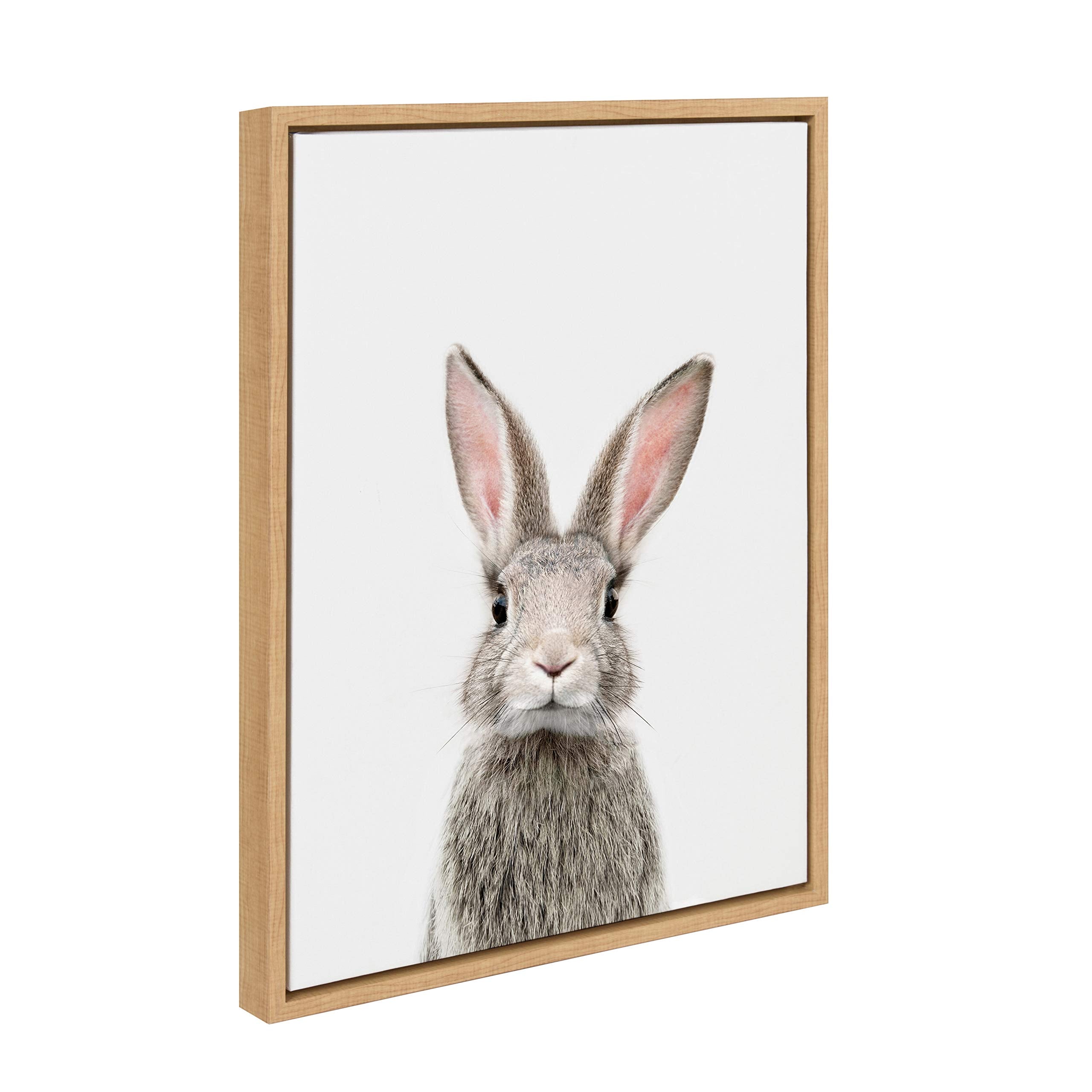 Kate And Laurel Sylvie Female Baby Bunny Rabbit Animal Print Portrait Framed Canvas Wall Art By Amy Peterson, 18X24 Natural