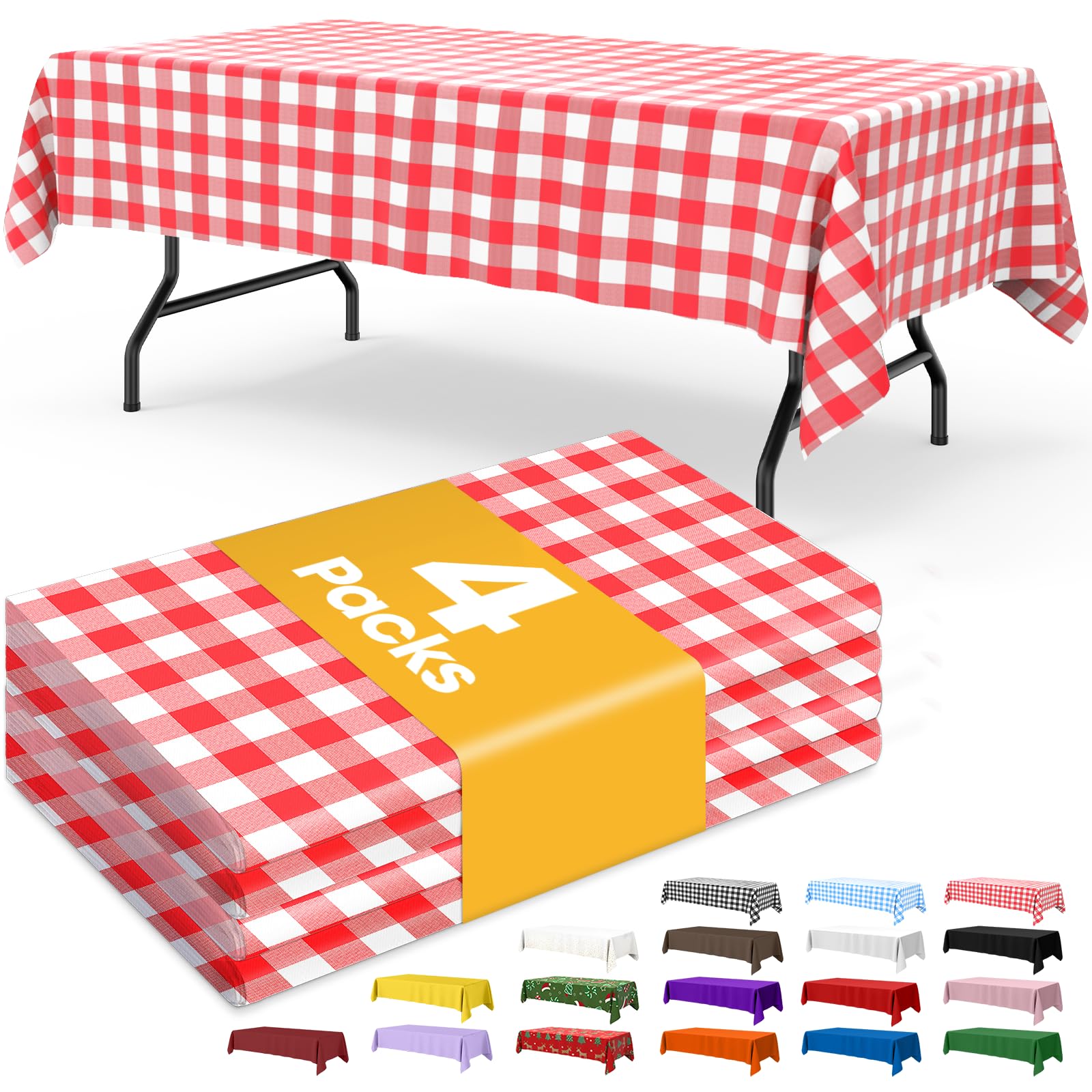 Niuara Red Checkered Plastic Table Cloth - 4 Pack 54    108 Rectangle Disposable Tablecloths for 6FT Tables, Waterproof Table Co