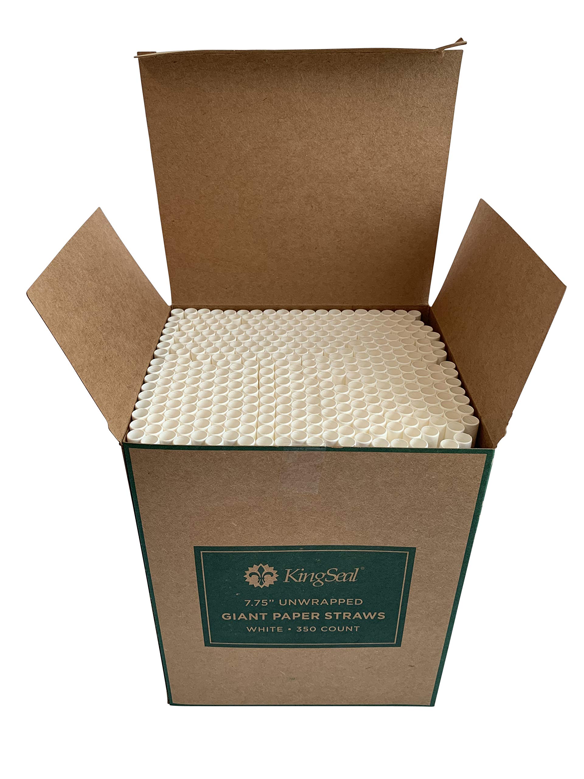 Kingseal Disposable Paper Drinking Straws, Unwrapped, White, 7.75 Inch Length X 8Mm Diameter, Giant'' Size, White, Biodegradable