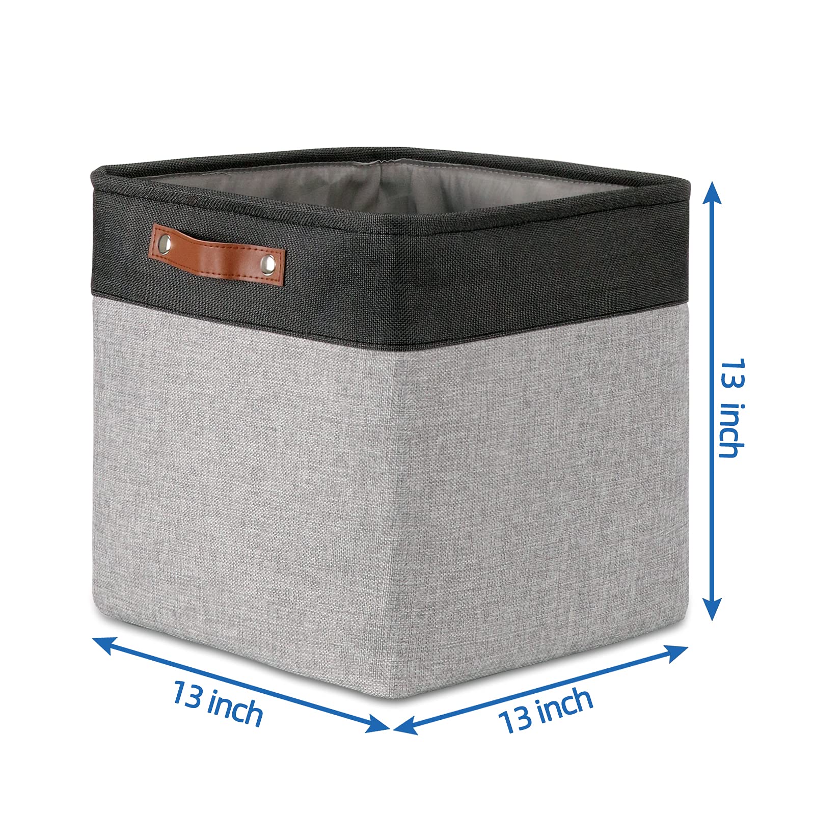 Temary Cube Storage Baskets 13 X 13 X 13 Fabric Storage Bins for Toys  Large Baskets Organization with Handles  Baskets for Organizing Towels  Blankets  Collapsible Shelf Baskets (Black&Gray)