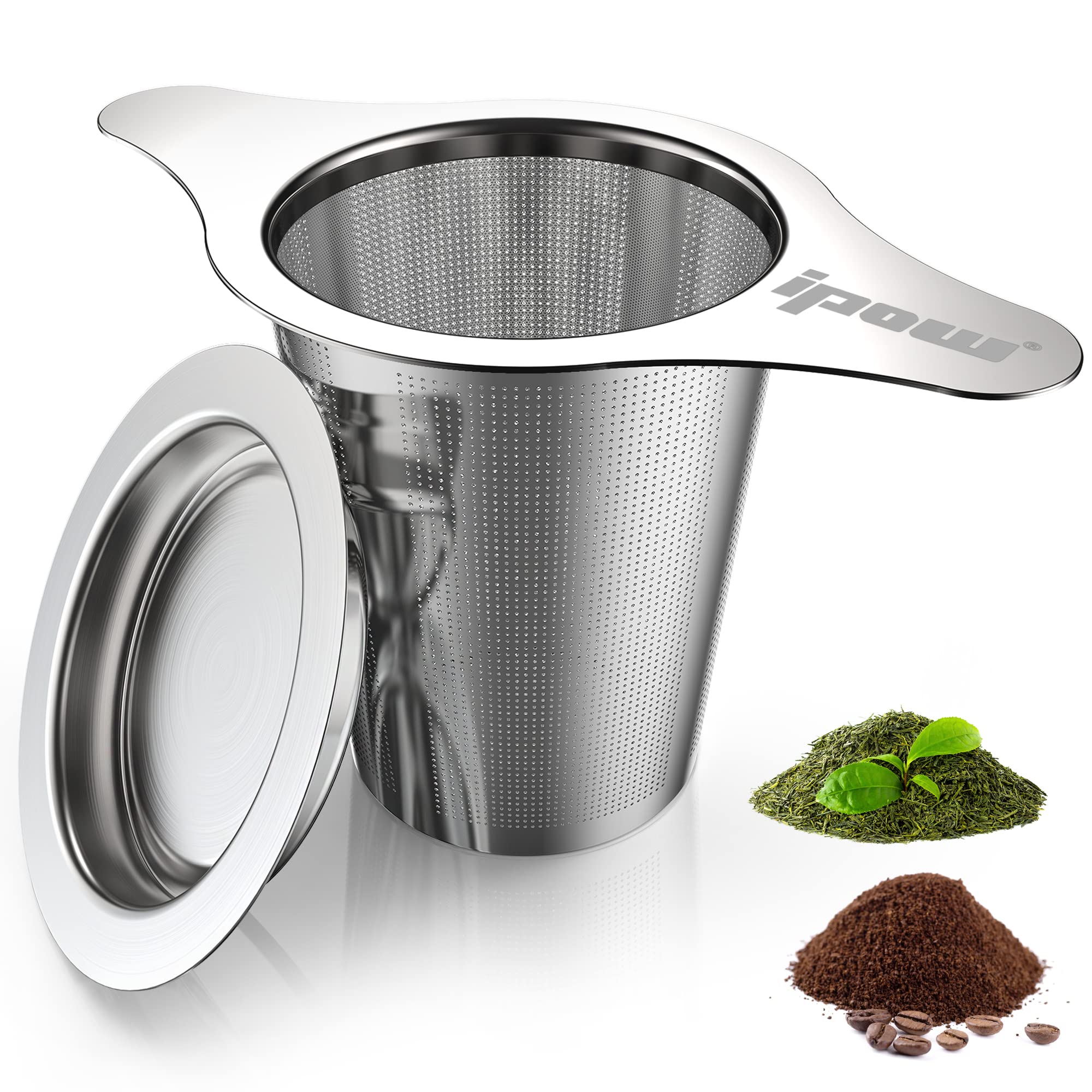 IPOW Reusable Stainless Steel Coffee Filter, Paperless Coffee Maker Strainer, Double Fine Mesh Basket for Loose Tea& Ground Coff