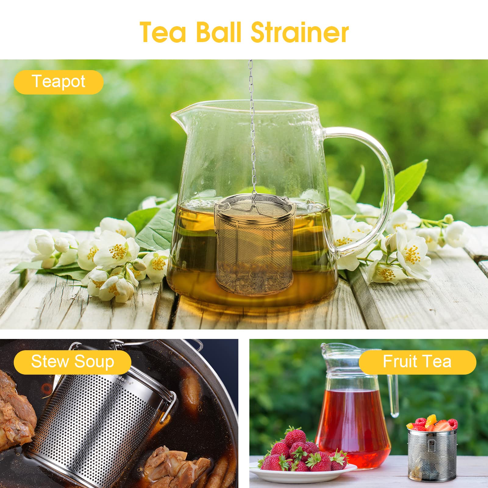 Tea Infuser, Stainless Steel Extra Fine Mesh Tea Ball Strainer Soup Seasonings Seperation Basket Spice Filter With Extended Chai