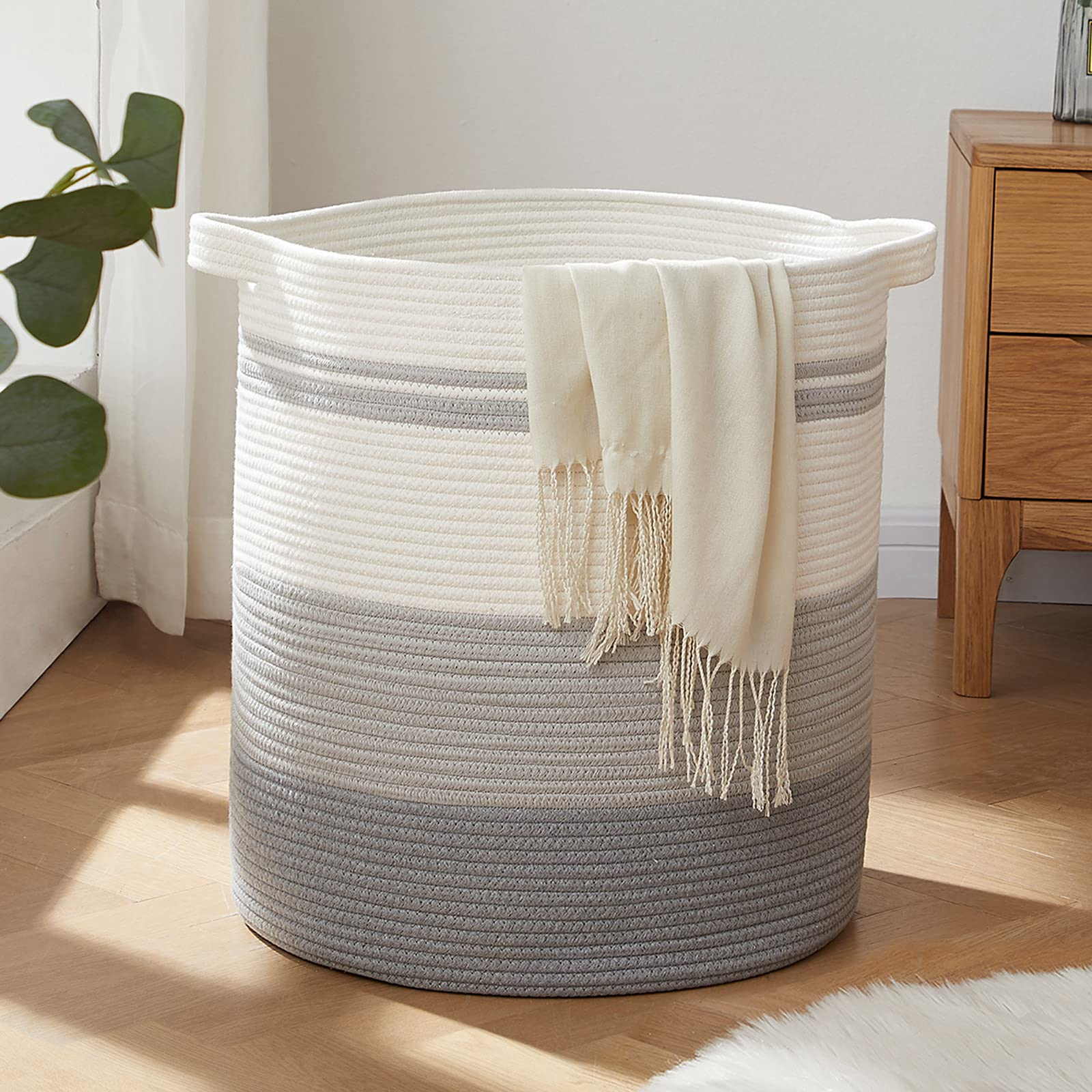 Oiahomy 80L Laundry Hamper With Handles,Decorative Basket For Living Room,Woven Storage Basket For Toys Bin,Pillows, Blankets,Cl