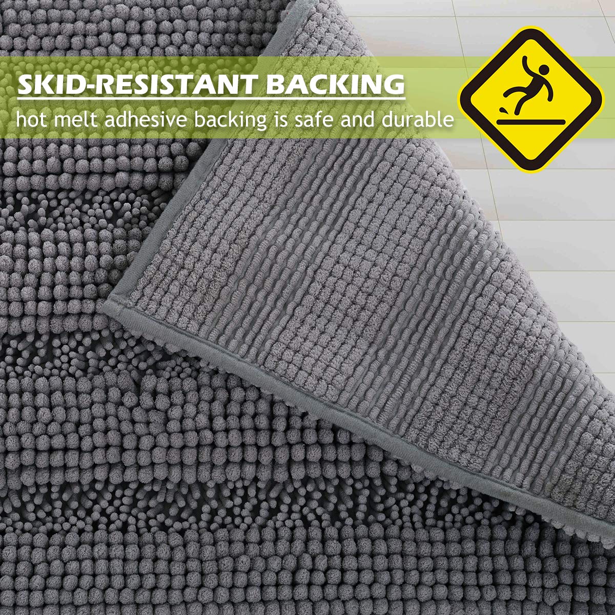Kgorge Gray Bathroom Rugs - Non Slip Water Absorbent Washable Anti-Skid Super Soft Chenille Kitchen Mats For Living Room Bedroom