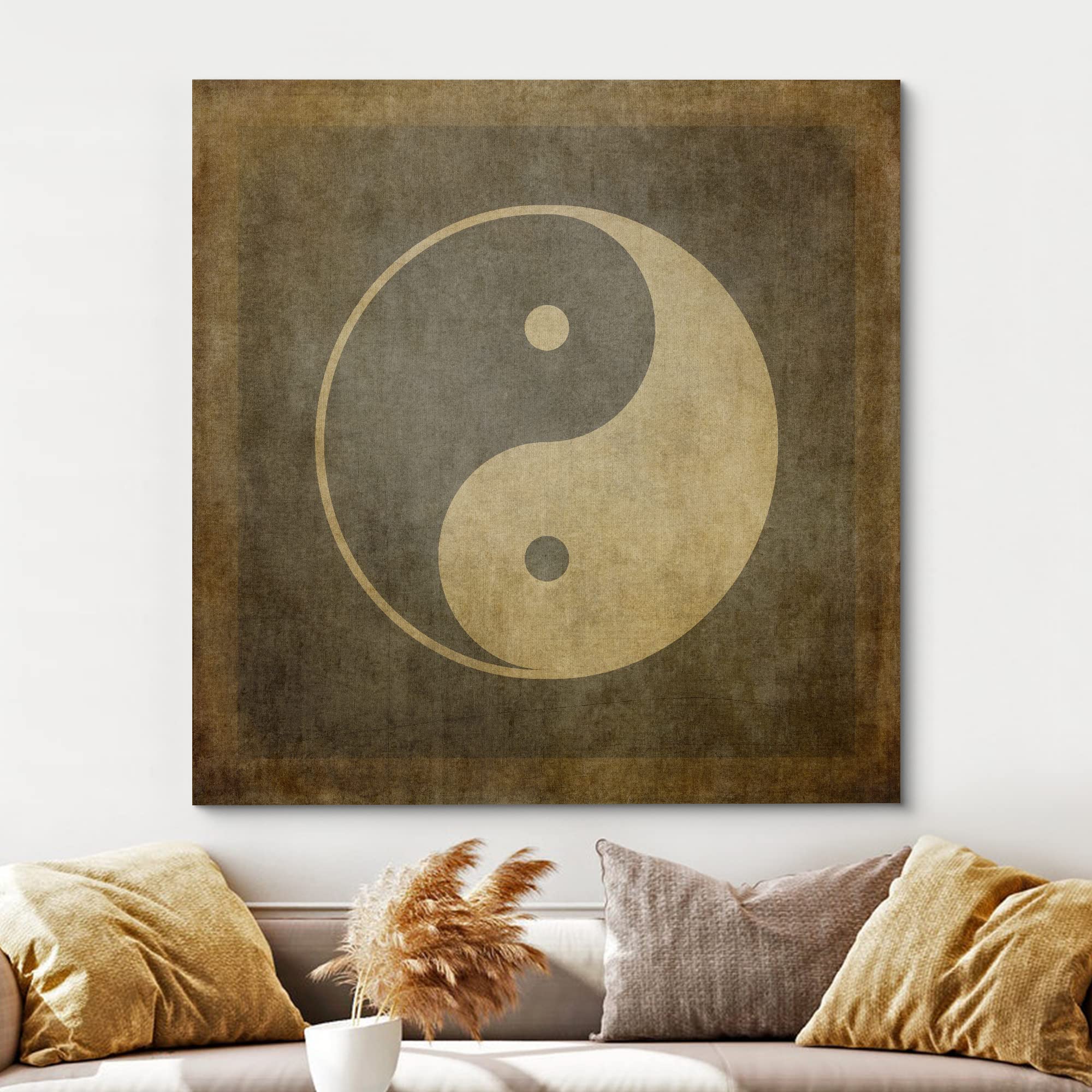 Wall26 Canvas Print Wall Art Brown & Tan Grunge Chinese Yin Yang Symbol Historic Cultural Illustrations Modern Art Chic Relax/Ca