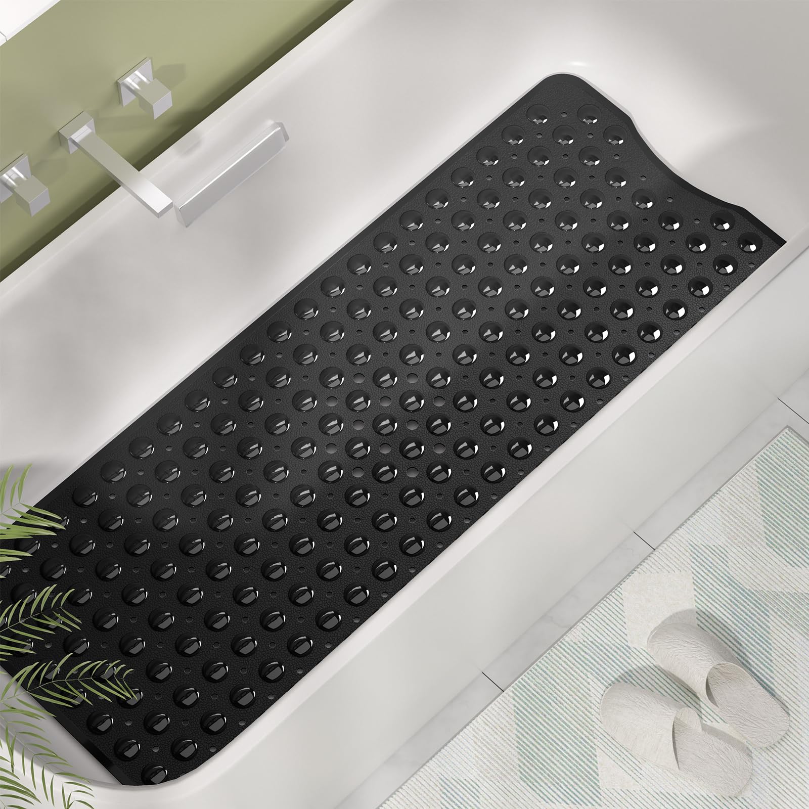 AmazerBath Black Bath Mat for Tub Non Slip Bathtub Mat  40 x 16 Inches  Bath Tub Mats Non Slip Shower Mat with Suction Cups and Drain Holes  Non Slip Bath Mat for Shower Machine Washable