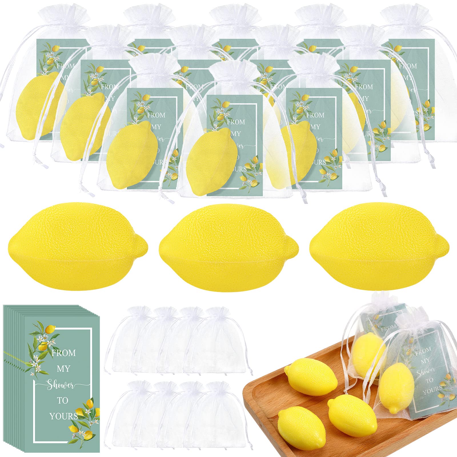 Lounsweer Set of 20 Wedding Lemon Soap Favors Mini Bridal Shower Favors Natural Lemon Shaped Soap Bar with from My Shower to You