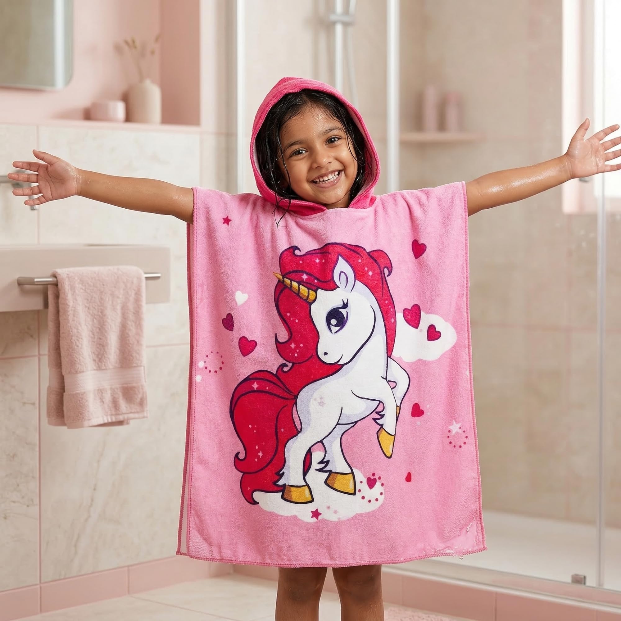 Famyo Poncho Hooded Towel For Kids 1-7 Years | Quick Dry Kids Towel | Soft Lightweight Baby Wrap For Beach | 60 X 60Cm Toddler P