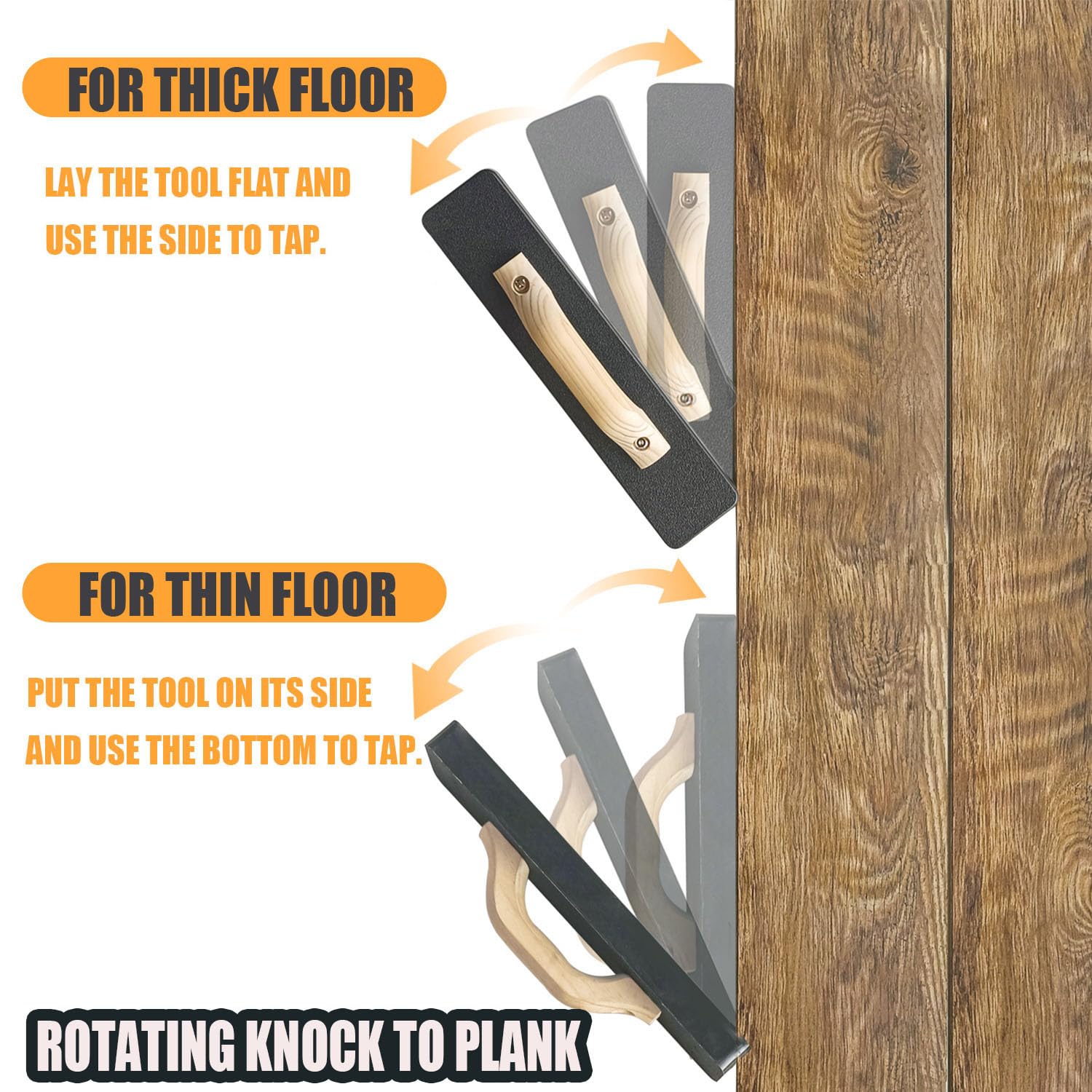 Heavy Big Tapping Block, Mallet-Free, Naacoo Flooring Tools, 2.7Lbs | 15-1/2In, Just Tap Floor Directly. Only 1-2 Times To Compl