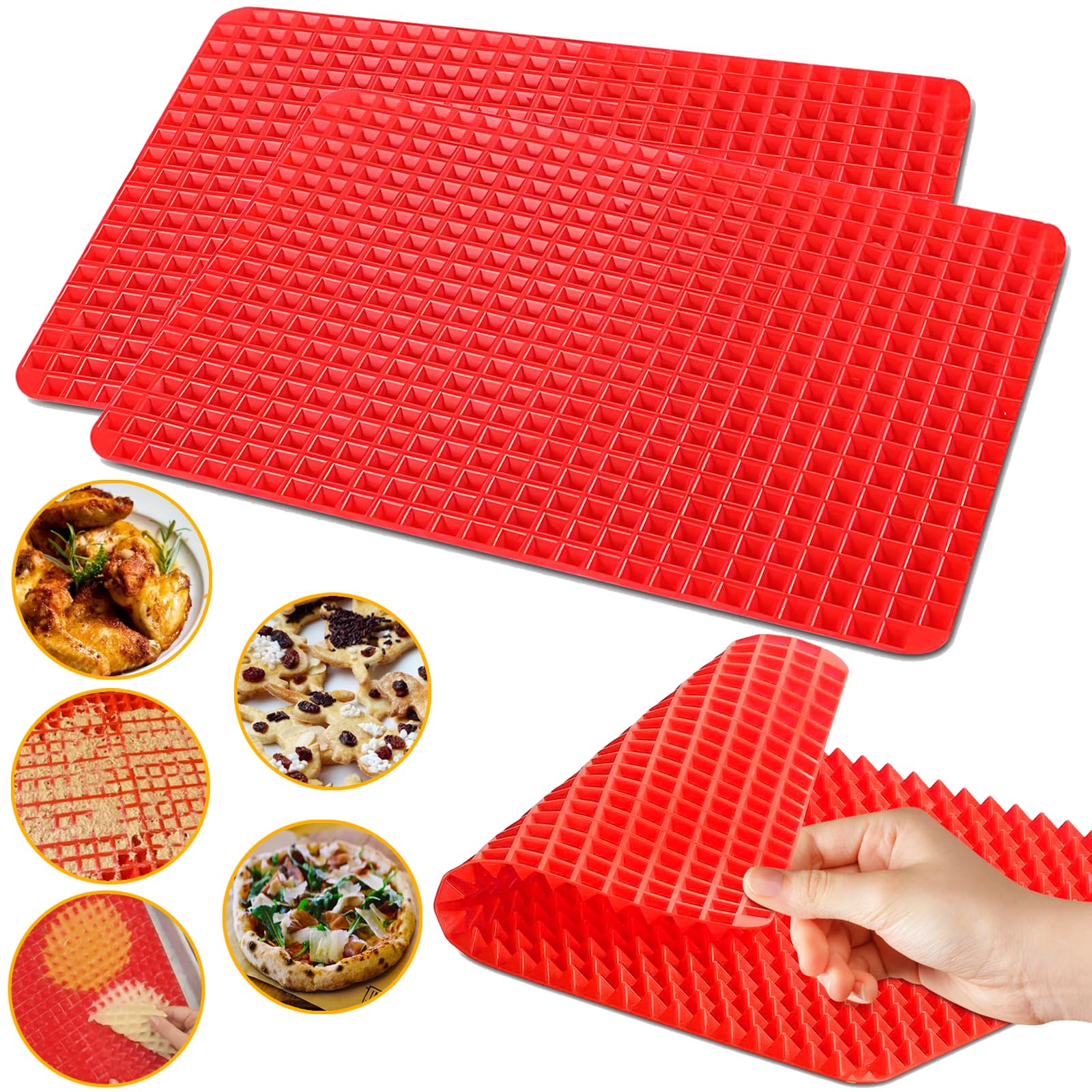 Shangpinfeili Silicone Baking Mat Pyramid Sheets Cooking Pan 16''X11'' 2 Pack-Red,Best Healthy Fat Reducing Nonstick Cooking Mat