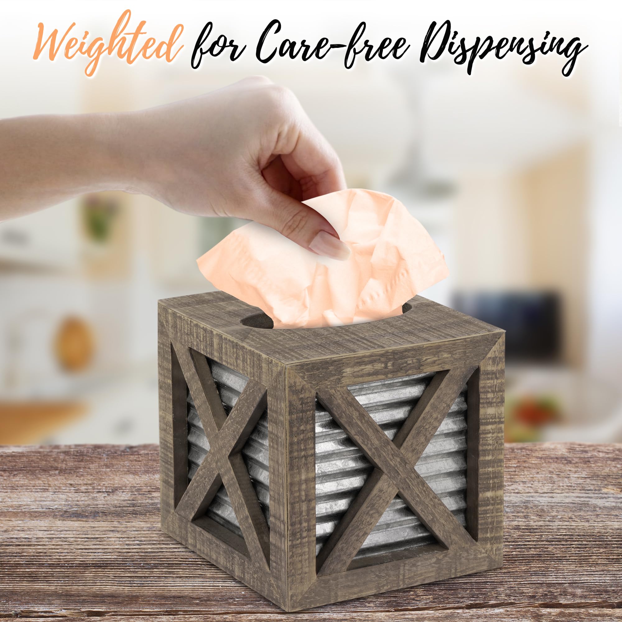 Autumn Alley Barn Door Rustic Square Tissue Box Cover  Farmhouse Bathroom Accessories  Rustic Bathroom D?cor Tissue Holder  Wood Tissue Box Cover with Galvanized Decor