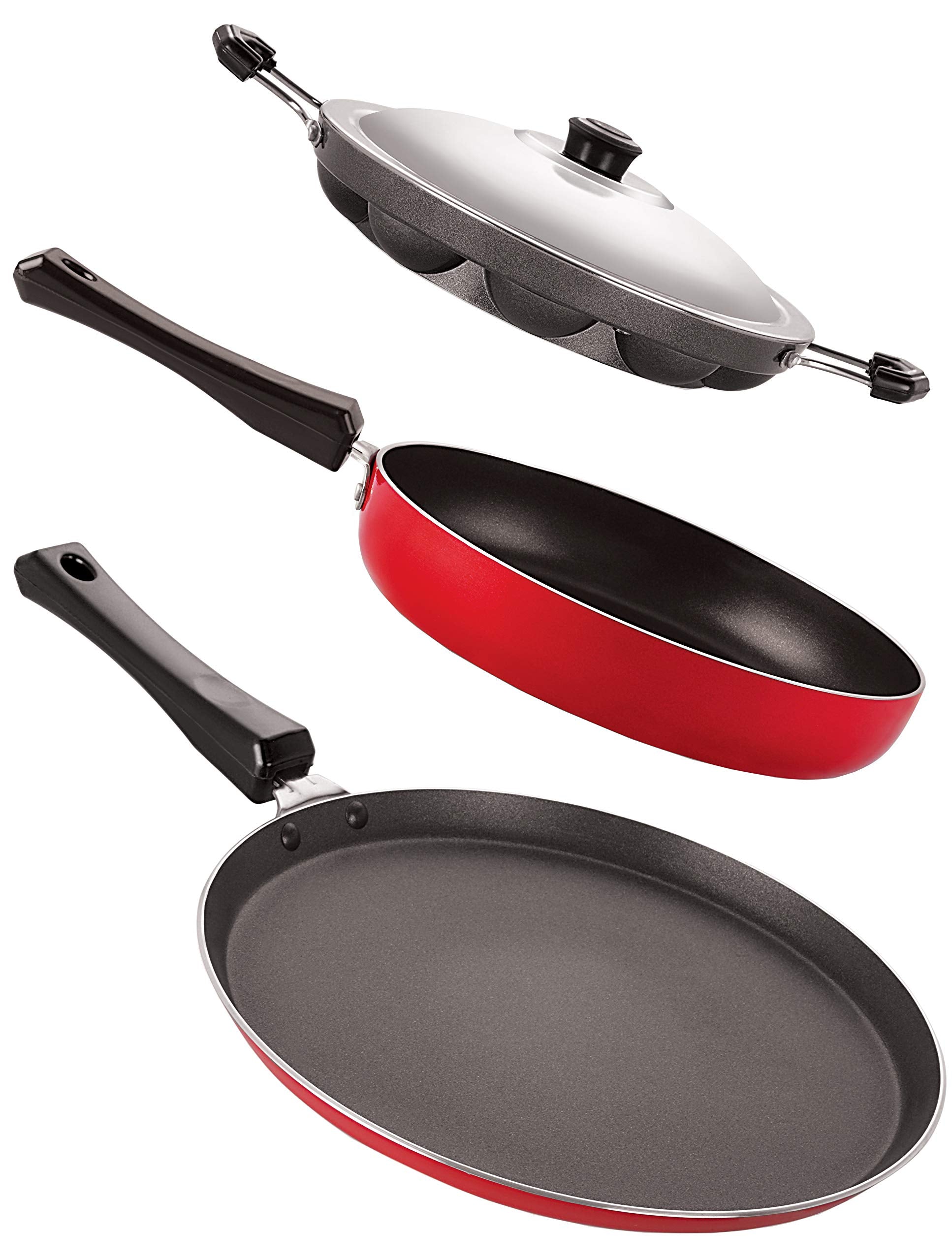 Nirlon NonStick Aluminium Rust Free 3 Piece Pots And Pans Combo Set Offer With Lid