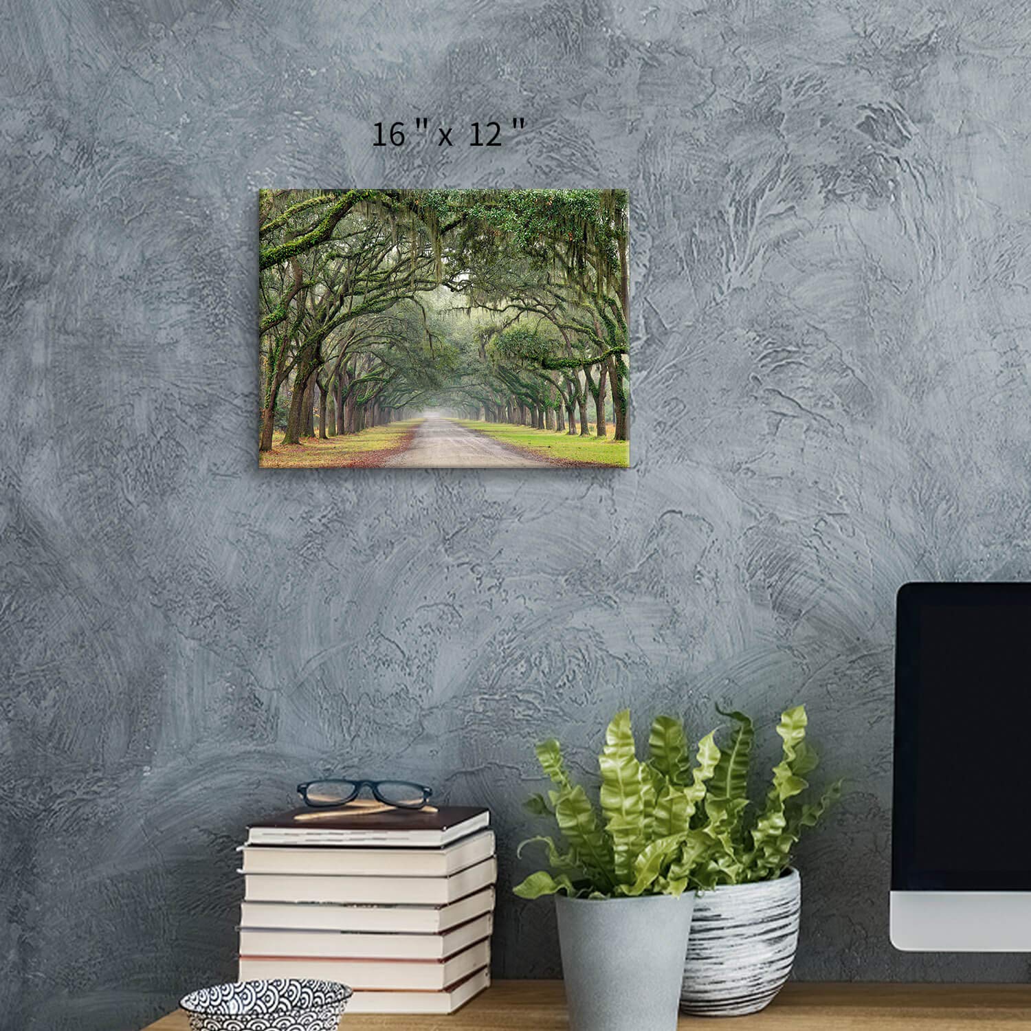 Oak Tree Canvas Wall Art: Green Landscape Artwork Forest Picture Painting Small Size For Bathroom (16 ' ' X 12 ' ' X 1 Panel)