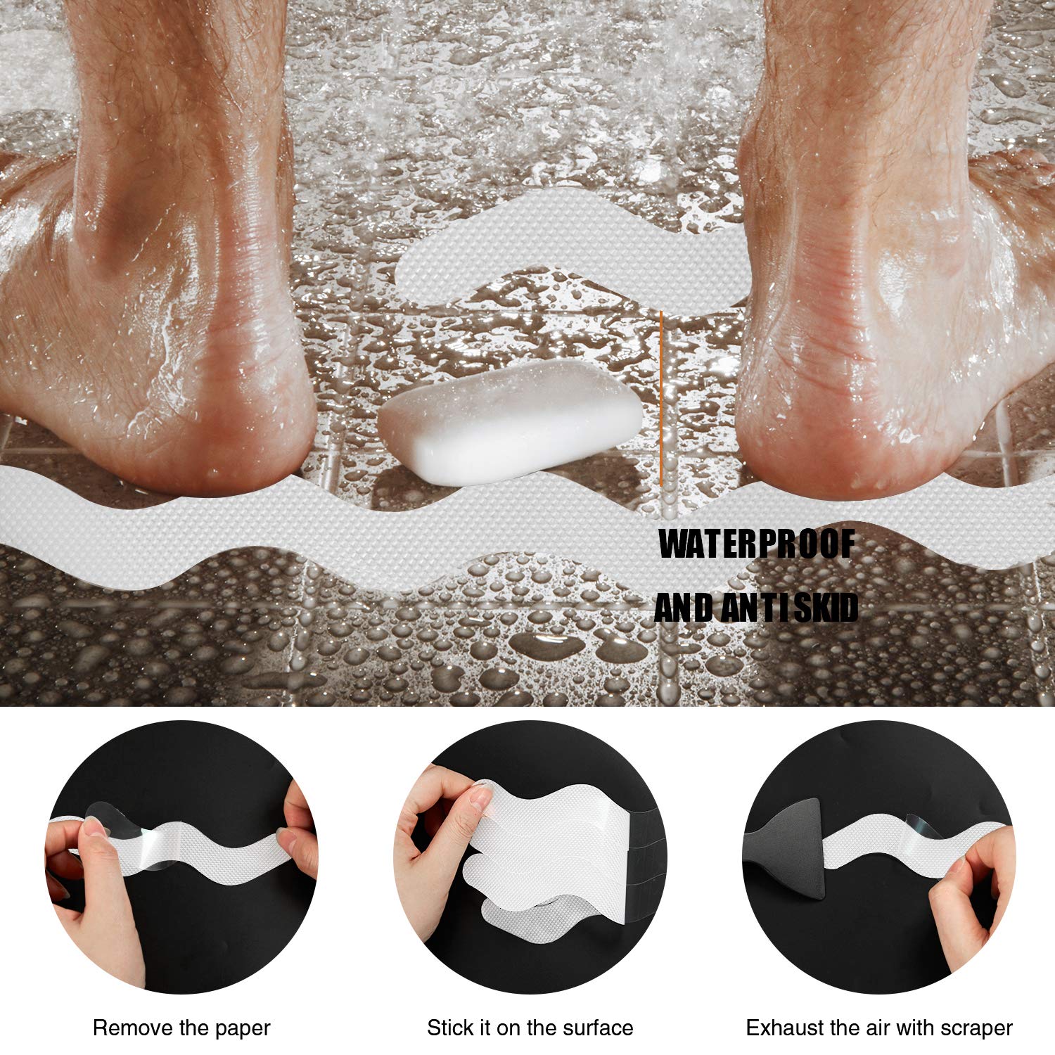 Secopad Patented Anti Slip Shower Stickers 24 PCS Safety Bathtub Strips Adhesive Decals with Premium Scraper for ?Bath Tub Shower Stairs Ladders Boats (White)