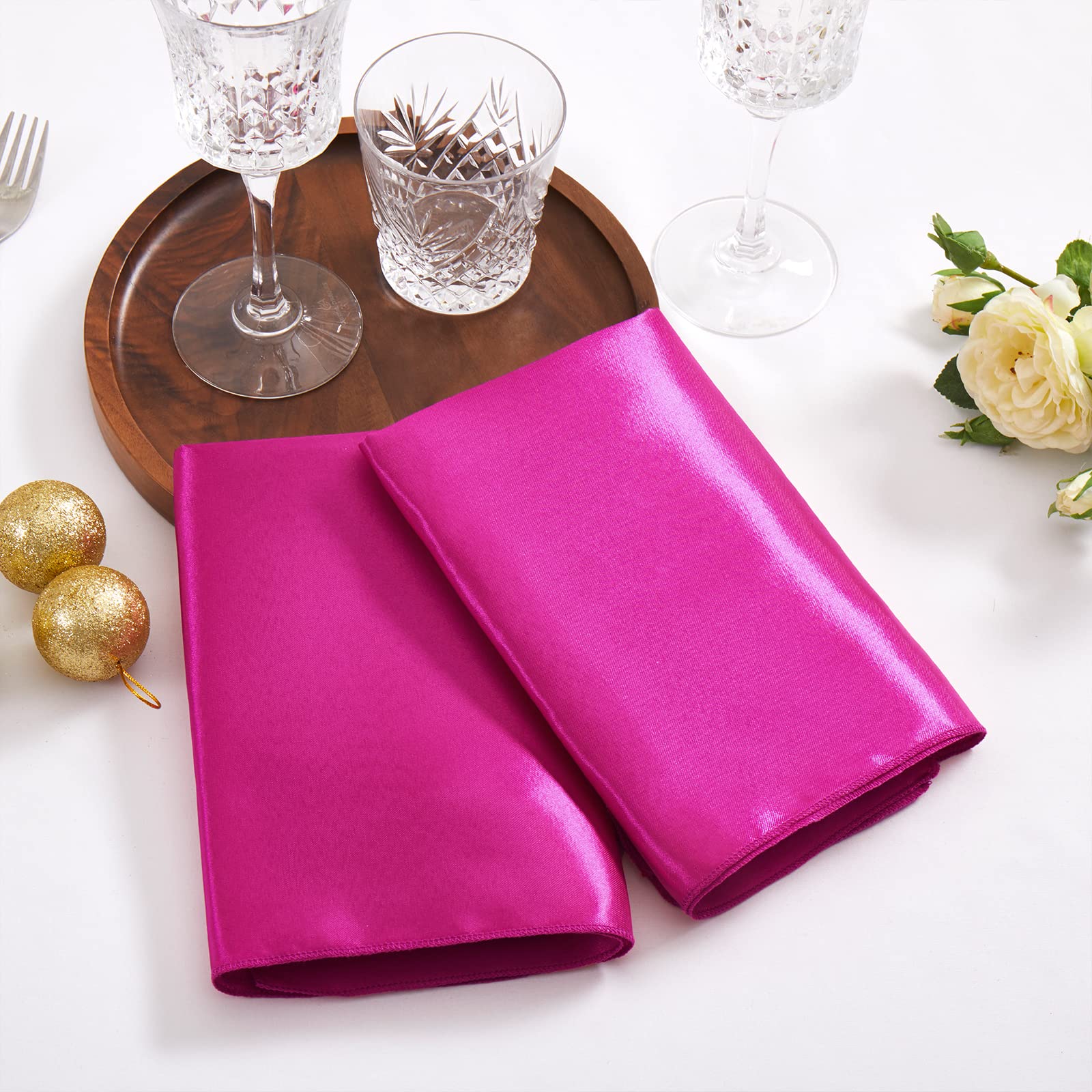 Aormenzy 60 Pack Pink Satin Napkins 17 X 17 Silky Napkins, Party Cloth Napkins Square Satin Napkins, Dining Table Napkins Soft C
