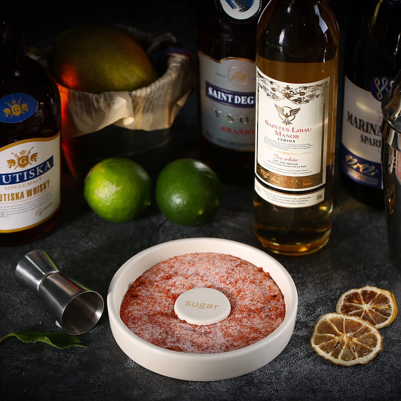 Cosnou Ceramic Margarita Salt Rimmer With Lid Set Of 2 Home Bar Accessories For Seasoning - Rimmers For Drinks - Bartender Kit T