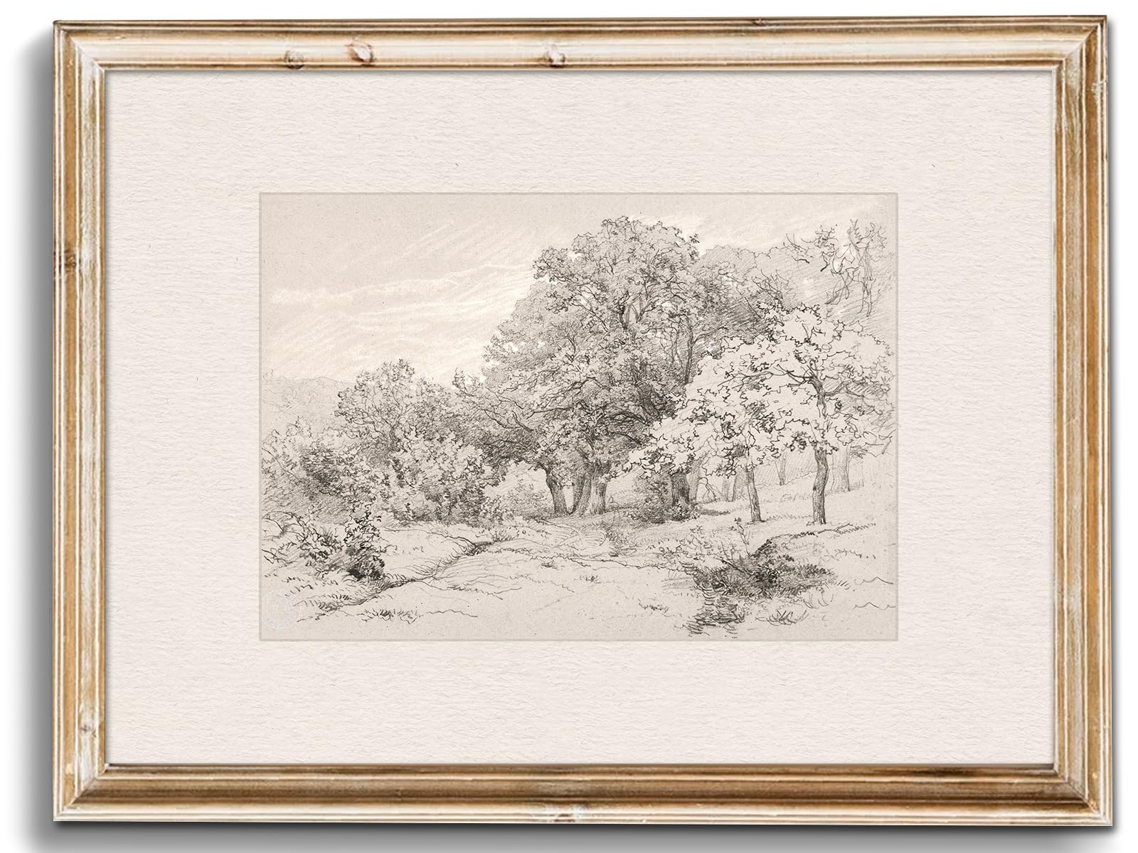 Uniro Neutral Wall Art For Home Decor, Farmhouse Landscape Tree Sketch Drawing Wall Decor, Rustic Nature Canvas Prints Antique M