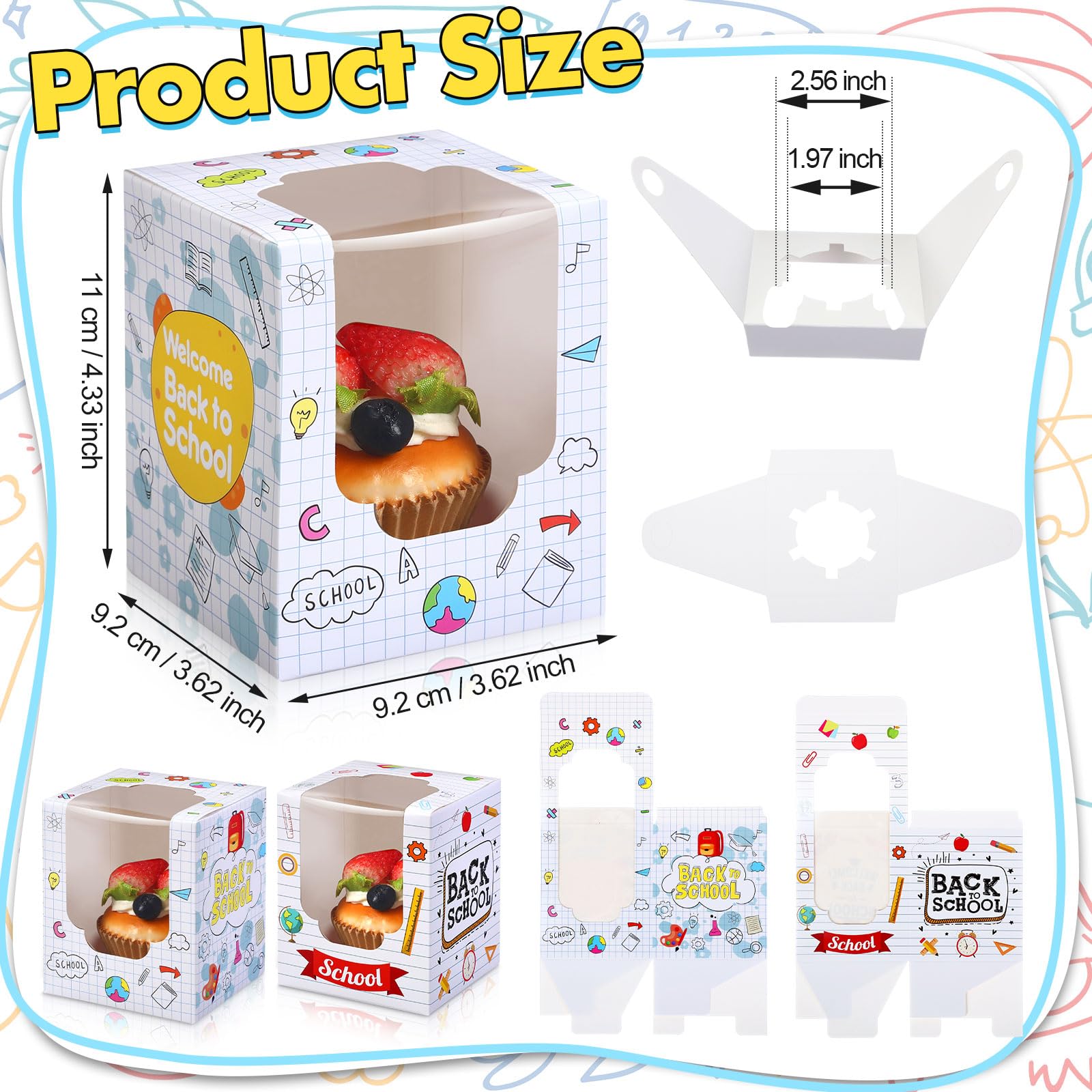 48 Pcs Back To School Party Cupcake Boxes Individual With Window Inserts First Day Of School Single Cupcake Containers Welcome B