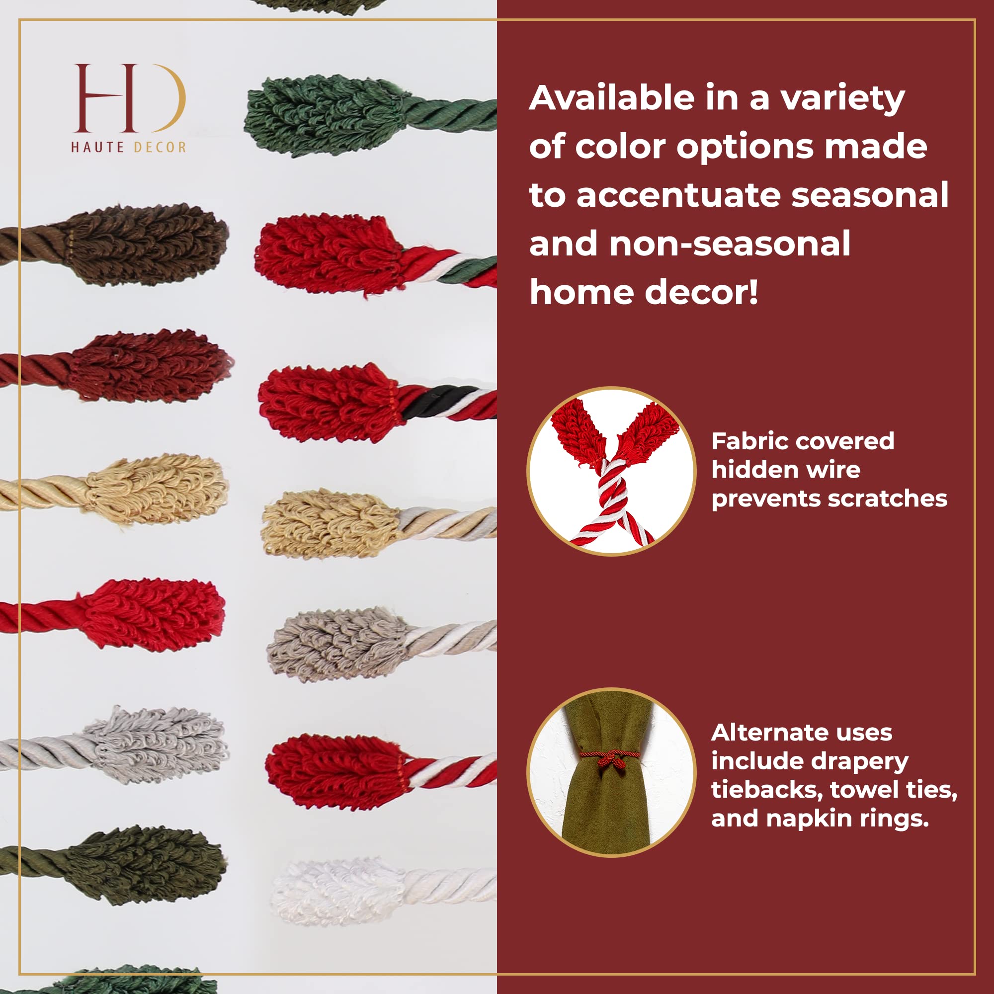 Haute Decor Decorative Garland Twist Ties, 6 Pack, 20 inches (Olive Green) - Hang Garland, Lights, Decorations