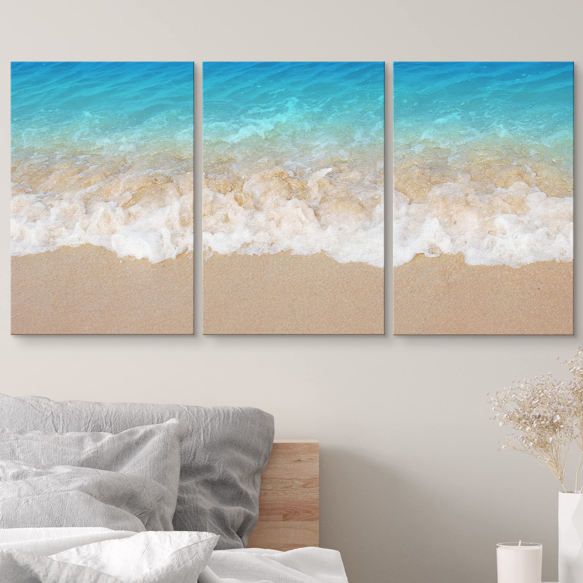 Wall26 Canvas Print Wall Art Set Blue Waves & Seafoam On Beach Shore Nature Wilderness Photography Realism Rustic Landscape Colo