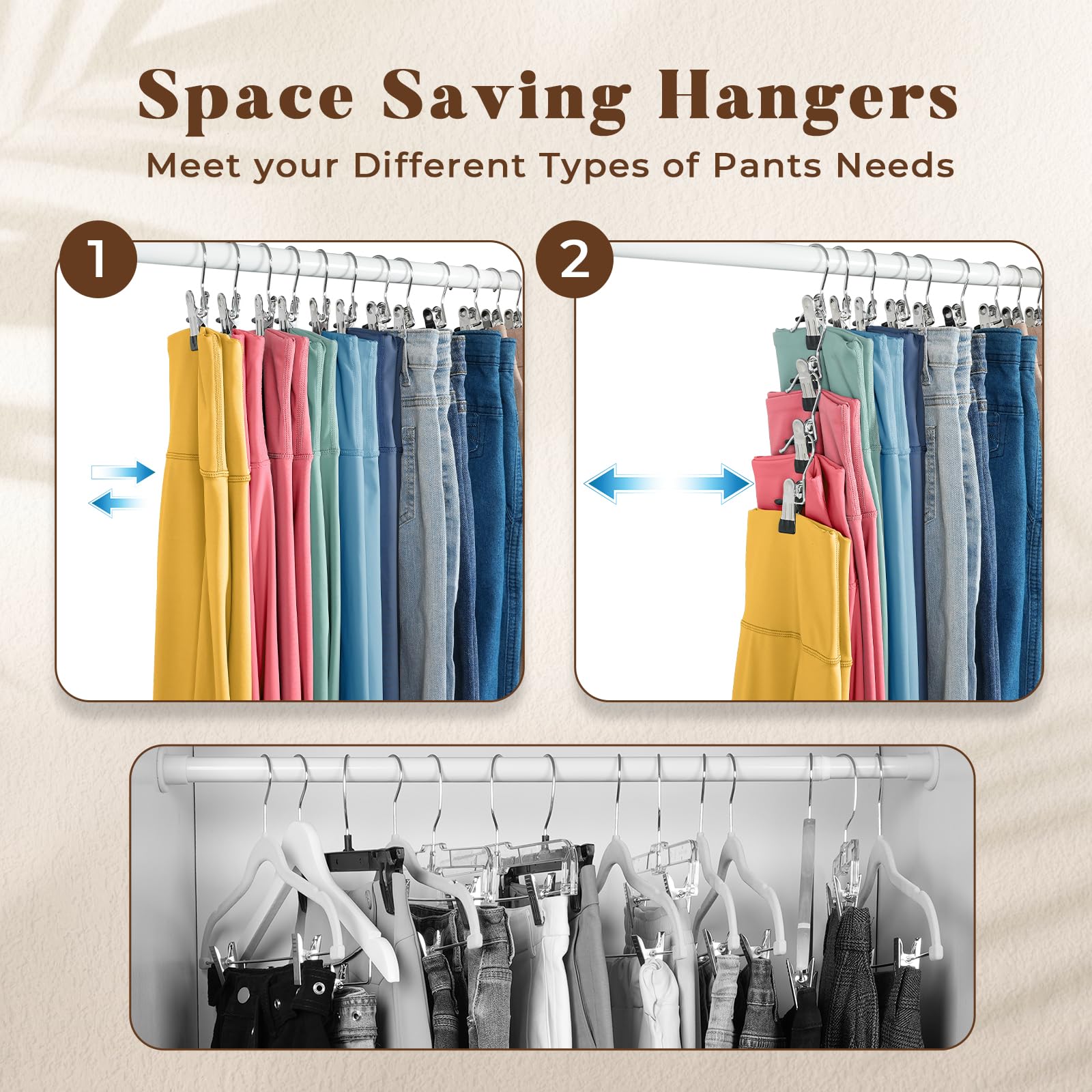 Legging Organizer For Closet, Metal Yoga Pants Hangers 20 Pack Hanging Clips W/Rubber Coated Holds Leggings, Space Saving Hanger