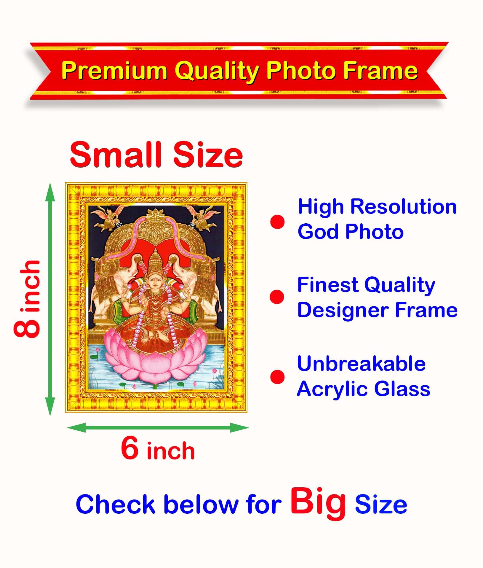 Pavan Photo Laminations Goddess Lakshmi Devi Vaibhav Laxmi Tanjore Wall Painting Framed Home Decor (Wood,Matte,Gold,Small Size,6