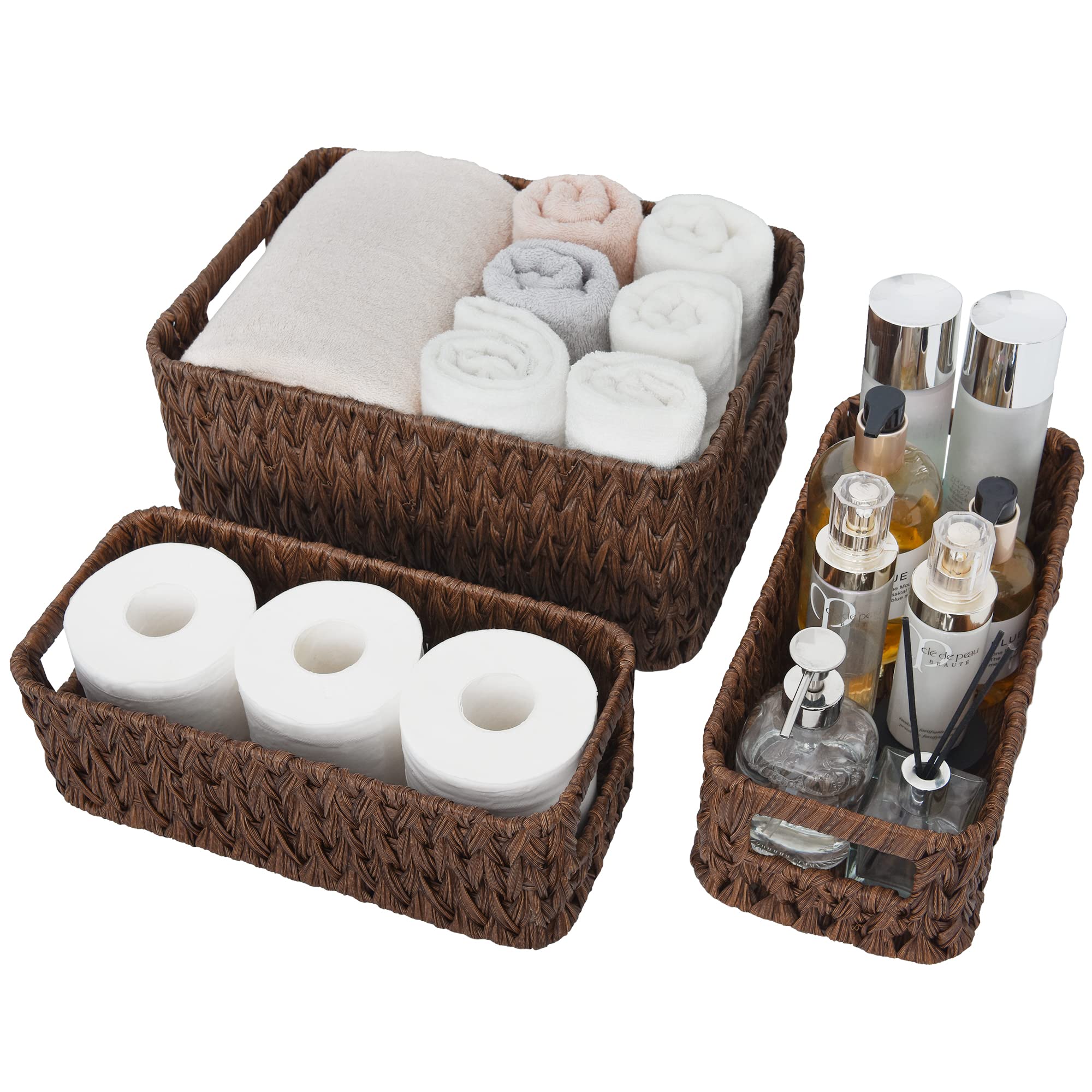 Granny Says Storage Baskets For Shelves,Waterproof Basket Set For Organizing, Toilet Wicker Basket Tank Topper, Wicker Baskets W