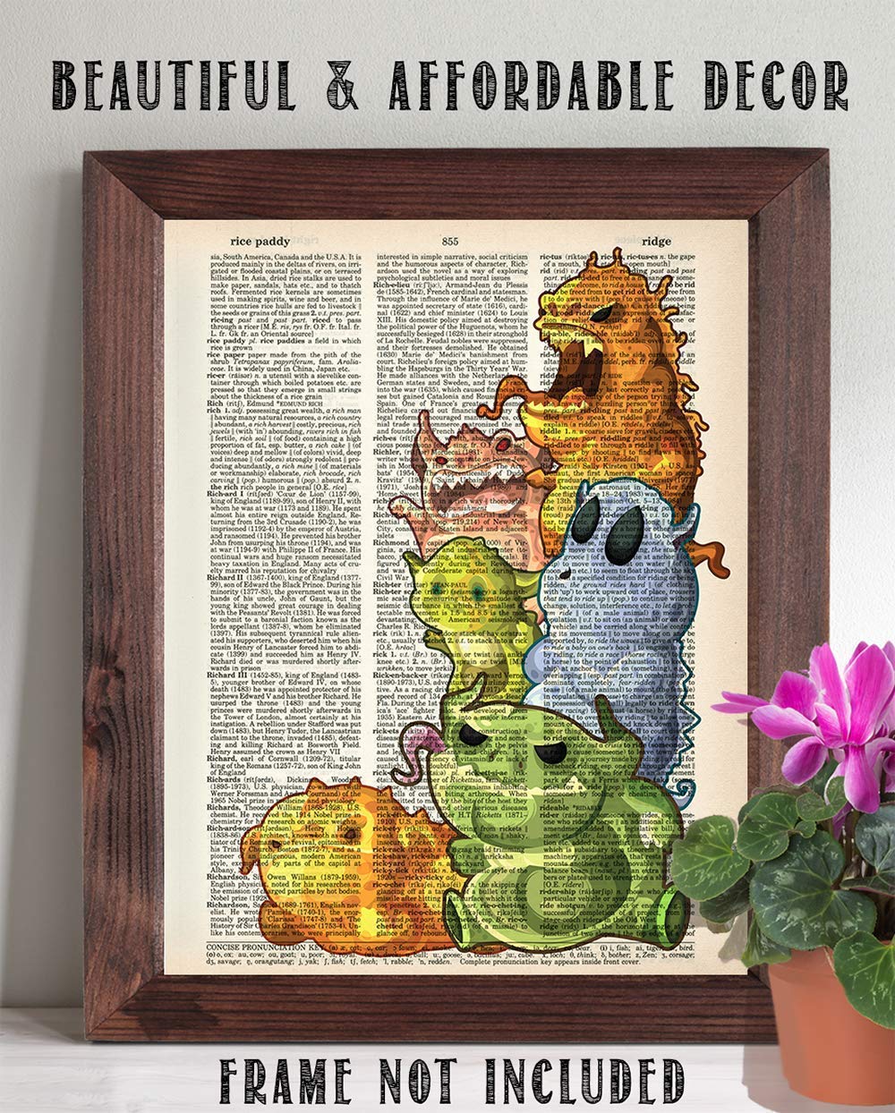 Upcycled Dictionary Art - Freaky Monsters Illustration - Great Home Decor Gift, Halloween Decorations, Kids Room Wall Art, Vinta
