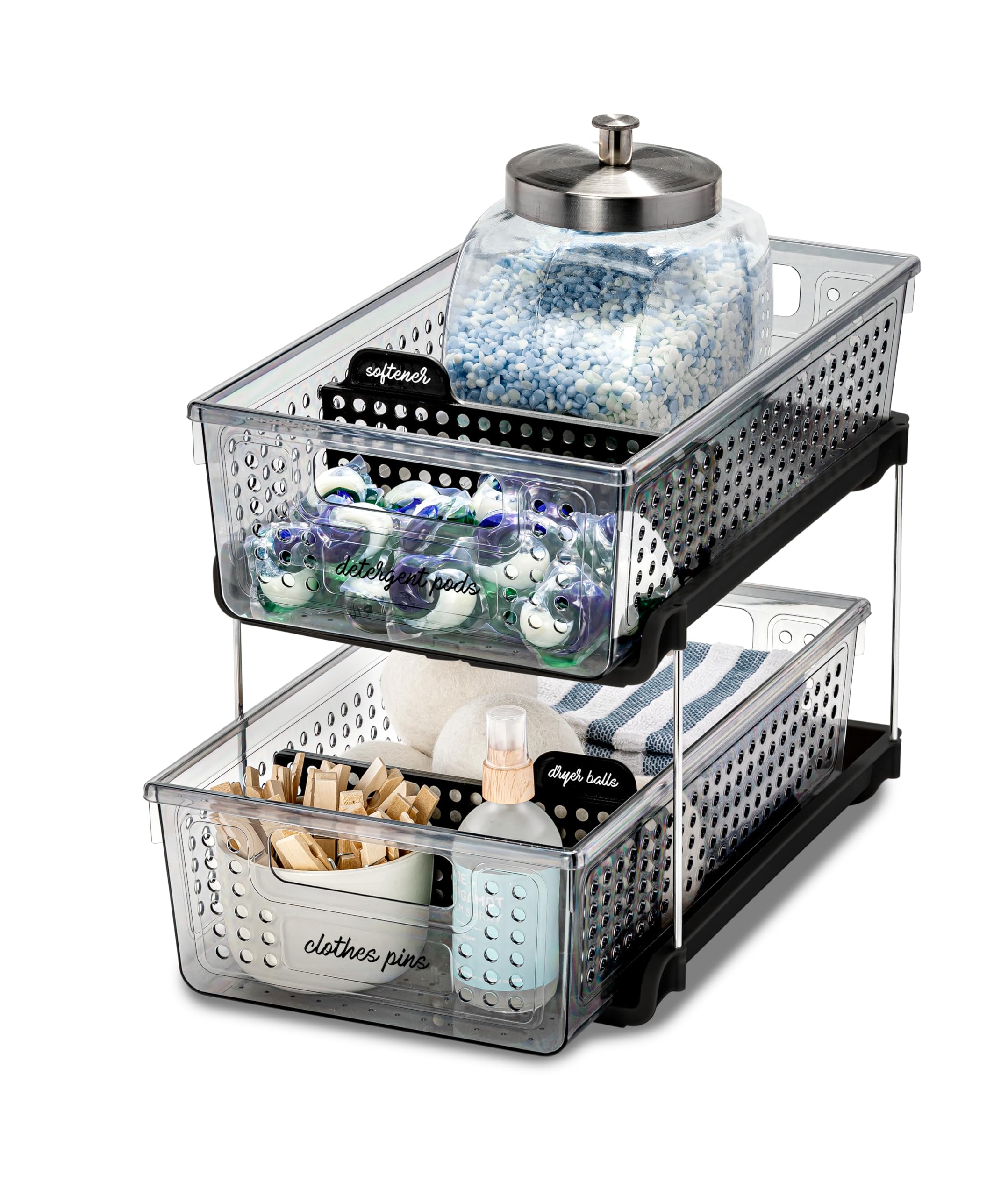 Madesmart 2-Tier Organizer Multi-Purpose Slide-Out Storage With Handles And Dividers For Home And Bath, Pack Of 1, Carbon