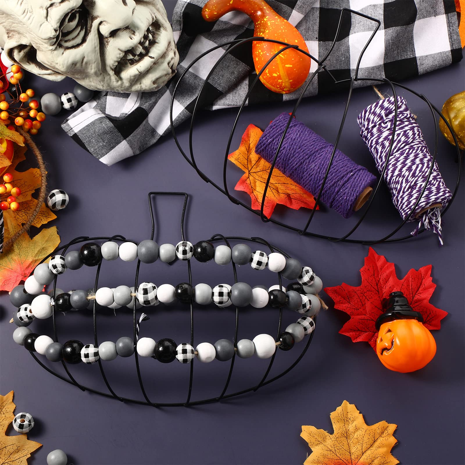 Hotop 3 Pcs 15 x 11 Inches Thanksgiving Pumpkin Shaped Metal Wreath Form Fall Wire Floral Frame Halloween 3D Pumpkin Wreath Indo