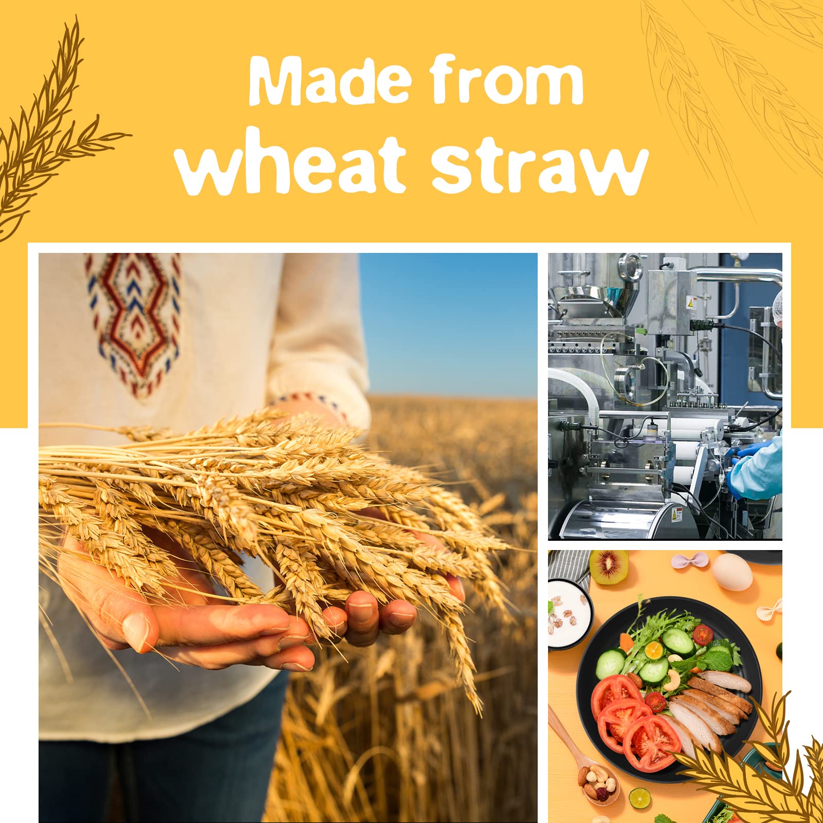 Teivio 32-Piece Kitchen Plastic Wheat Straw Dinnerware Set, Service For 8, Dinner Plates, Dessert Plate, Cereal Bowls, Cups, Unb