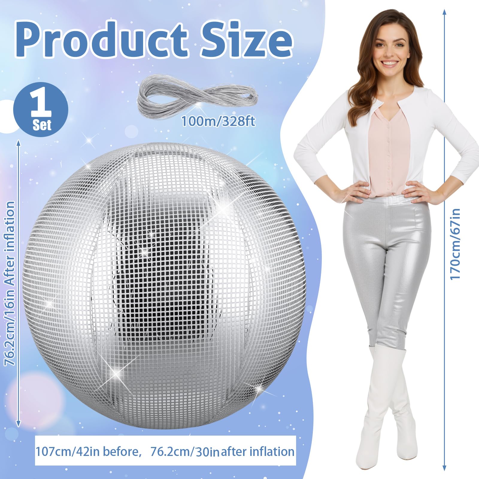 HyDren 1 Set Inflatable Disco Ball with Cover Foldable Hanging Mirror Disco Ornaments for Christmas Wedding Birthday Baby Shower