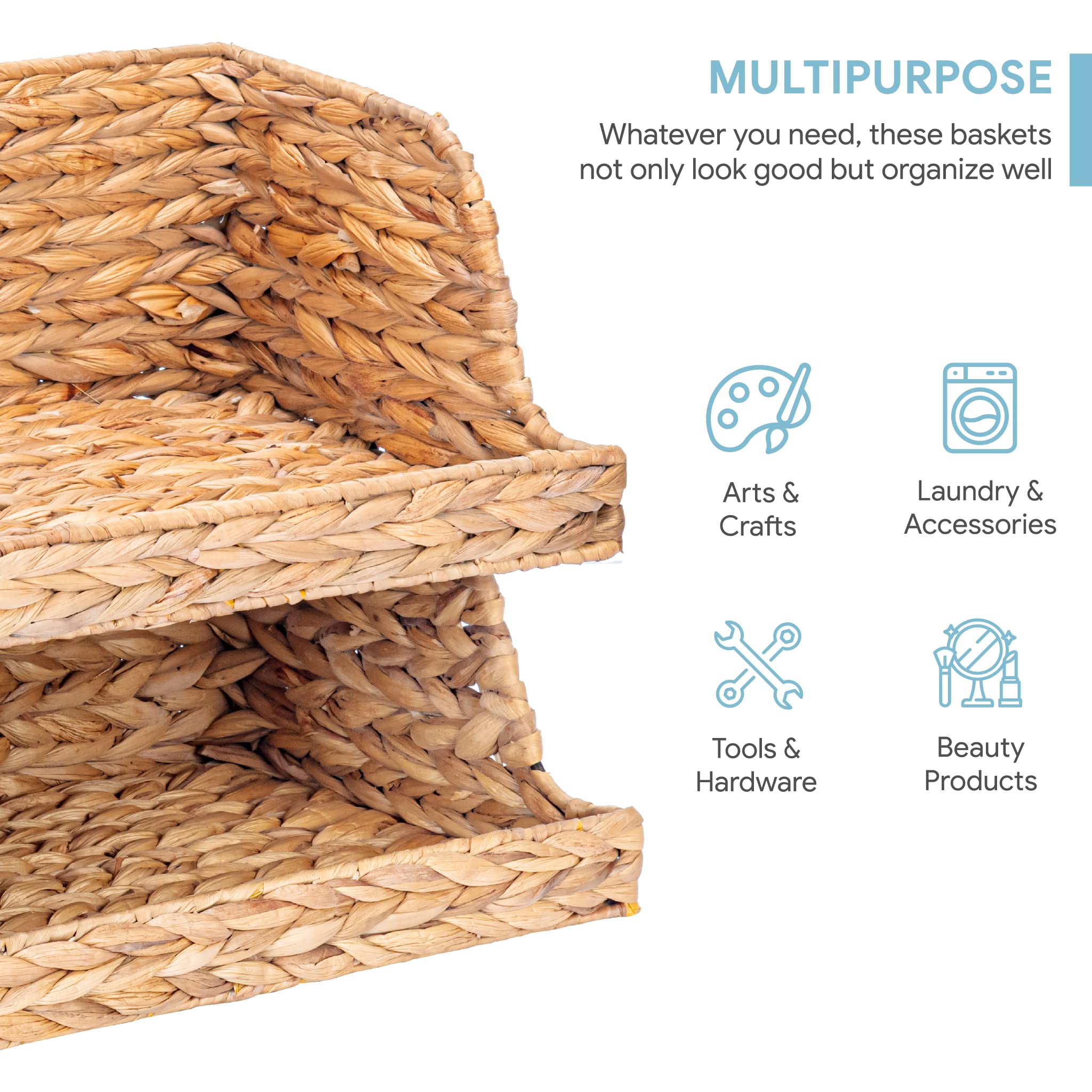 VATIMA Water Hyacinth Storage Baskets with Large Open-Front for Kitchen  Decorative for Living Room  13.4? x 9.5? x 5.5?  2 Pack