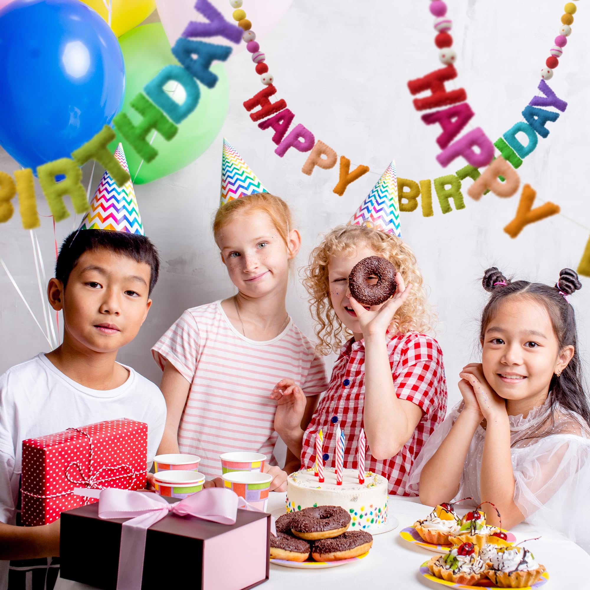 Glaciart One Happy Birthday Garland - Natural Handmade Wool Letters & Balls - Birthday Party Decorations & Party Supplies - Read