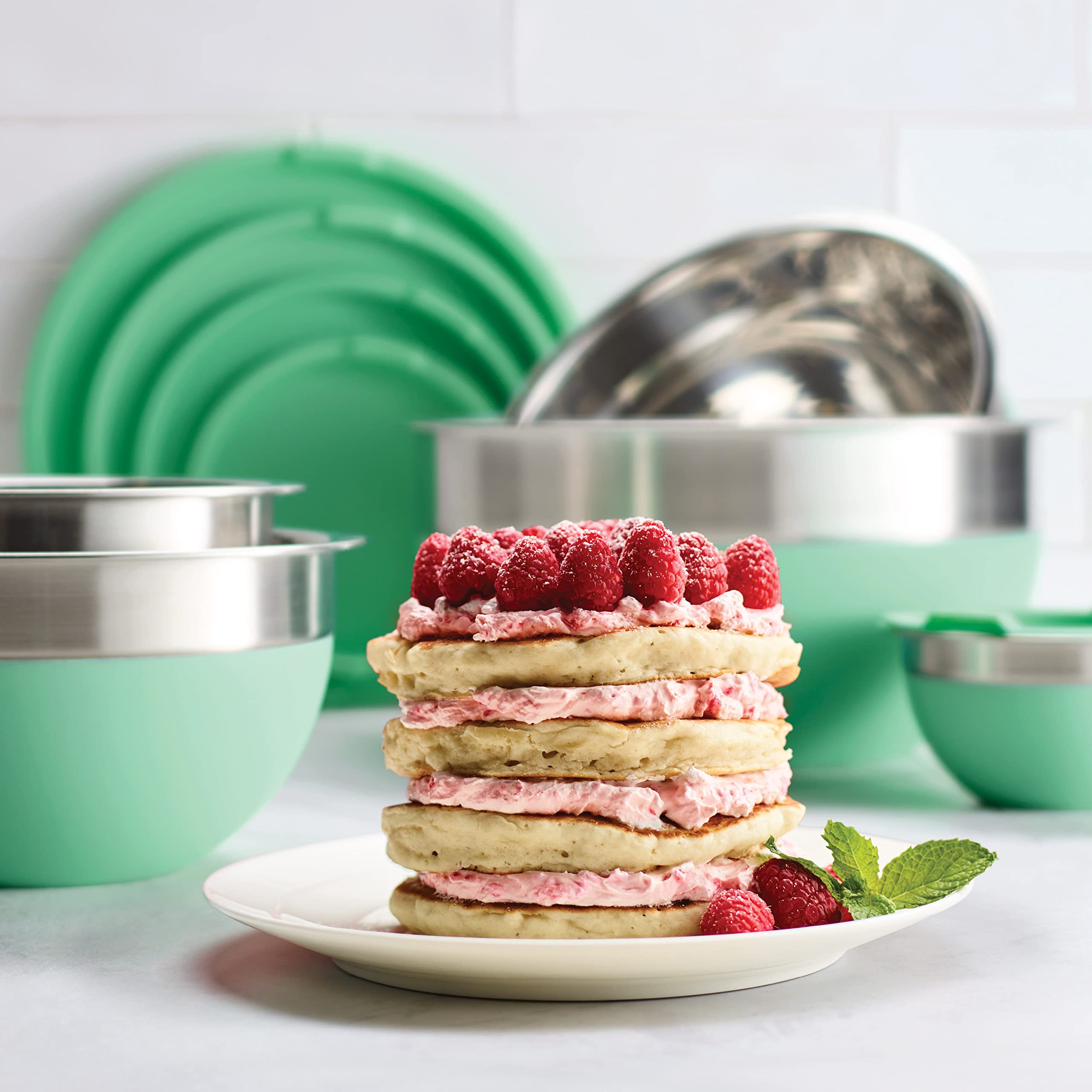 Tramontina 10 Pc Covered Stainless Steel And Silicone Mixing Bowl Set (Mint Green)