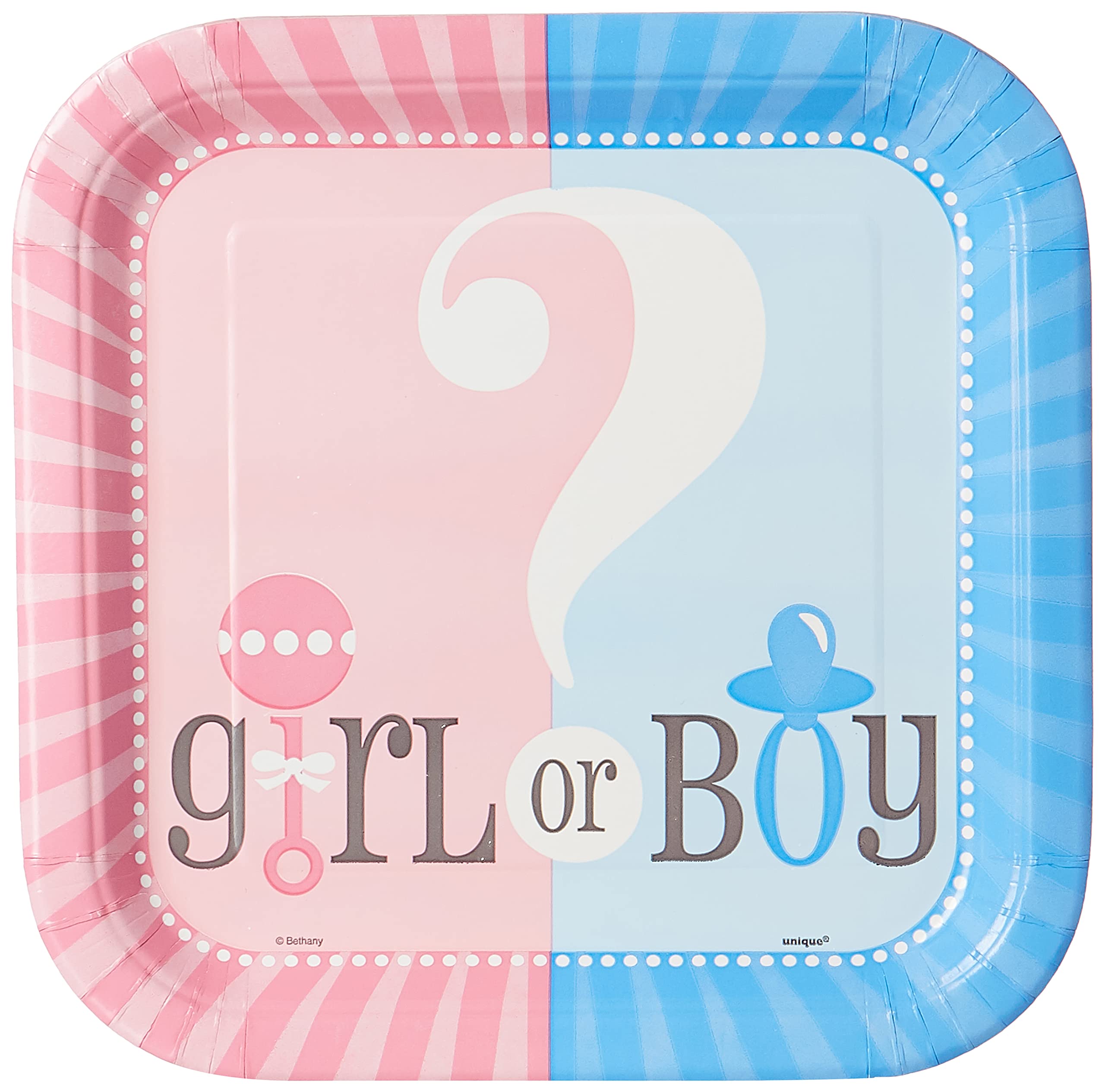 Unique Industries, Gender Reveal, Square Dinner Plates - 8 Pieces