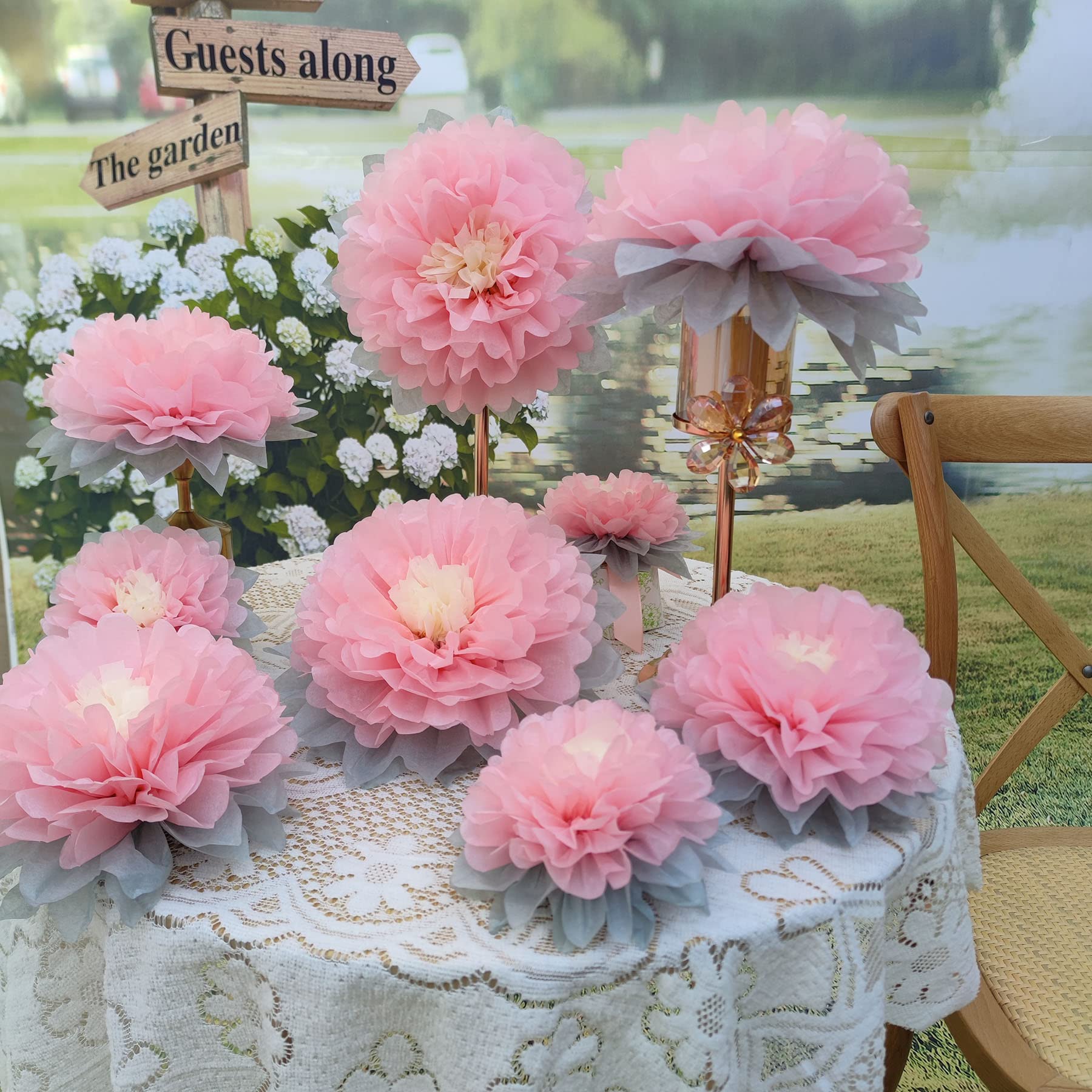 Mybbshower Paper Flower Decorations For Wall Backdrop Girld Nursery Wall Decor Wedding Bridal Shower Rooms Pink Grey Sizes 11''