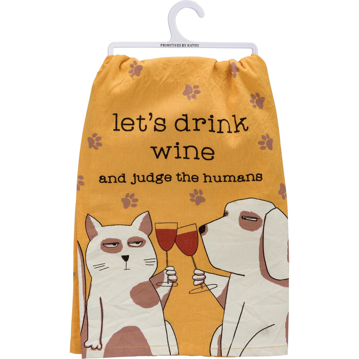 Primitives By Kathy Cotton Dish Towel Set - Cat And Dog Design, Kitchen/Bathroom Decor, Tea Towels, 28X28, Yellow,Black, Bro