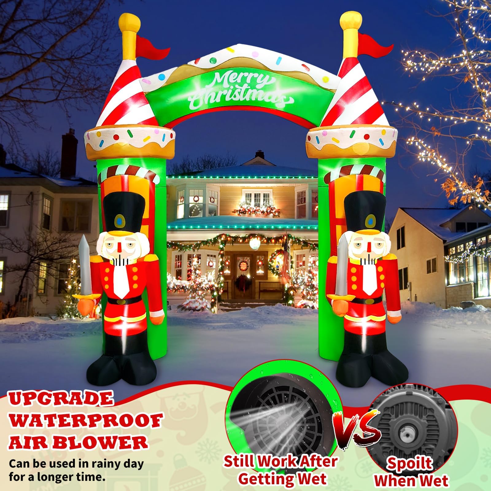 Kalolary 9FT Christmas Inflatable Archway, Nutcracker Soldier Archway Outdoor Merry Christmas Blow Up Decoration with Build-in L