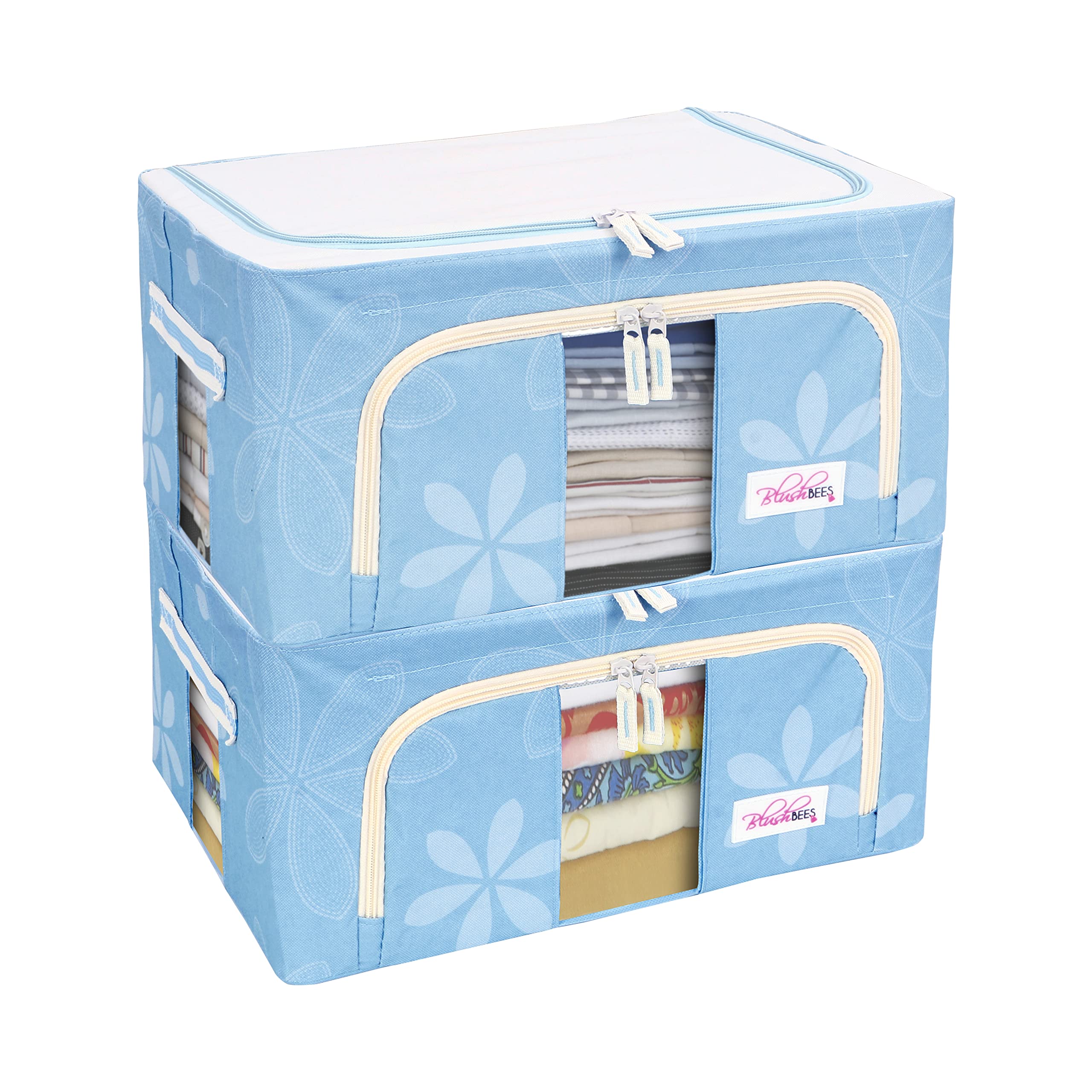 BlushBees Living Box  600D Oxford Fabric Storage Boxes for Clothes, Shirts, Saree Cover  24 Litre, Pack of 2, Blue