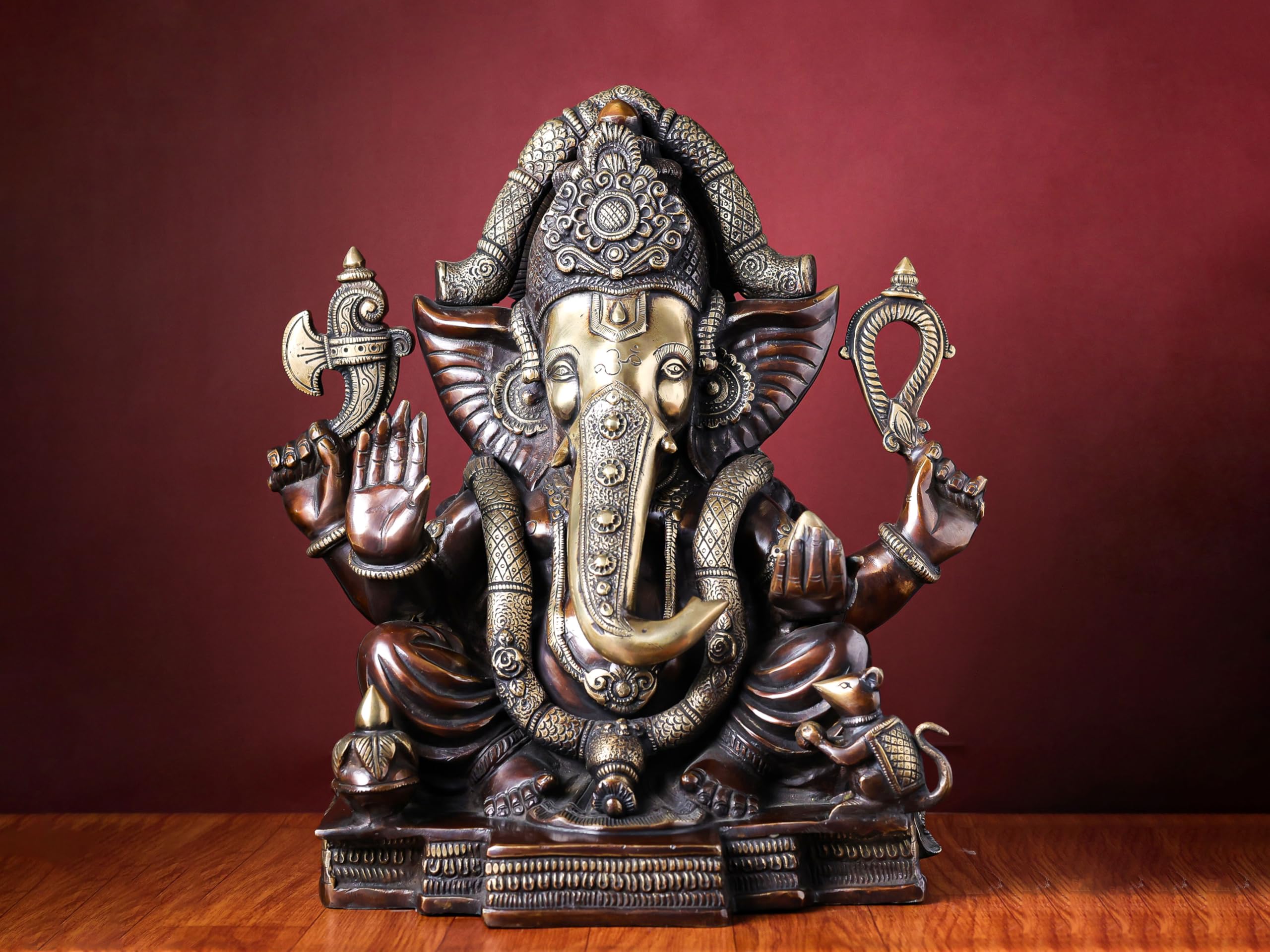 Brass Ganesha Statue With Mosaic, 46 Cm Brass Ganesh Statue, Ganpati Idol, Good Luck Gift For New Beginnings, House Warming Gift