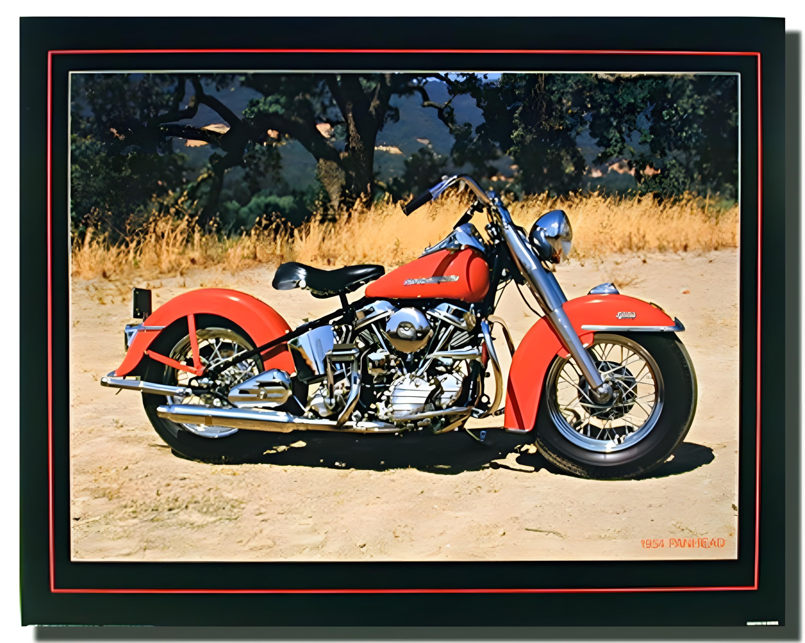 Harley Davidson Motorcycle Wall Decor Picture 1954 Red Panhead Vintage Bike Art Print Poster (16X20)