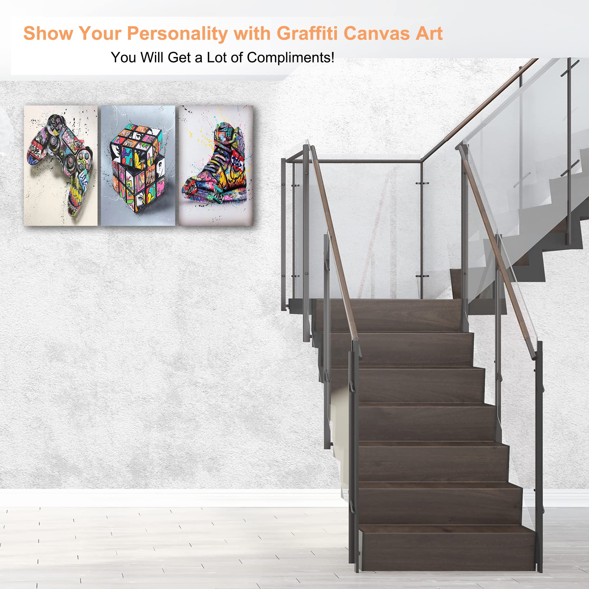 Multi Panel Graffiti Canvas Wall Art - 3 Piece Graffiti Pop Street Art Canvas Prints For Wall Decor, Cool Graffiti Framed Artwor